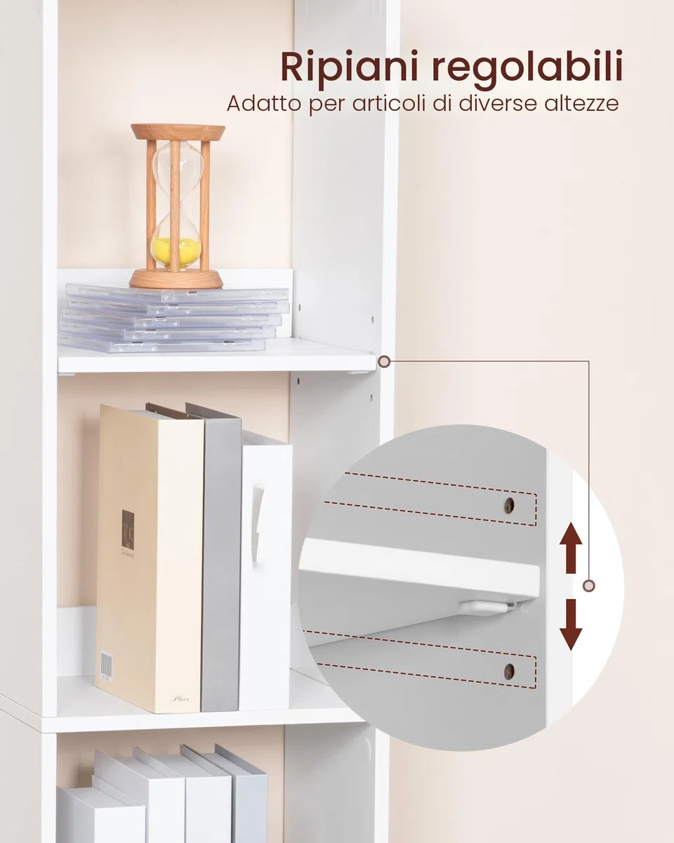 Hzuaneri Libreria a 6 Ripiani, Scaffale Libreria, 24 x 30 x 183 cm, per Soggiorno Studio Ufficio Camera da Letto, Bianco BC09603X