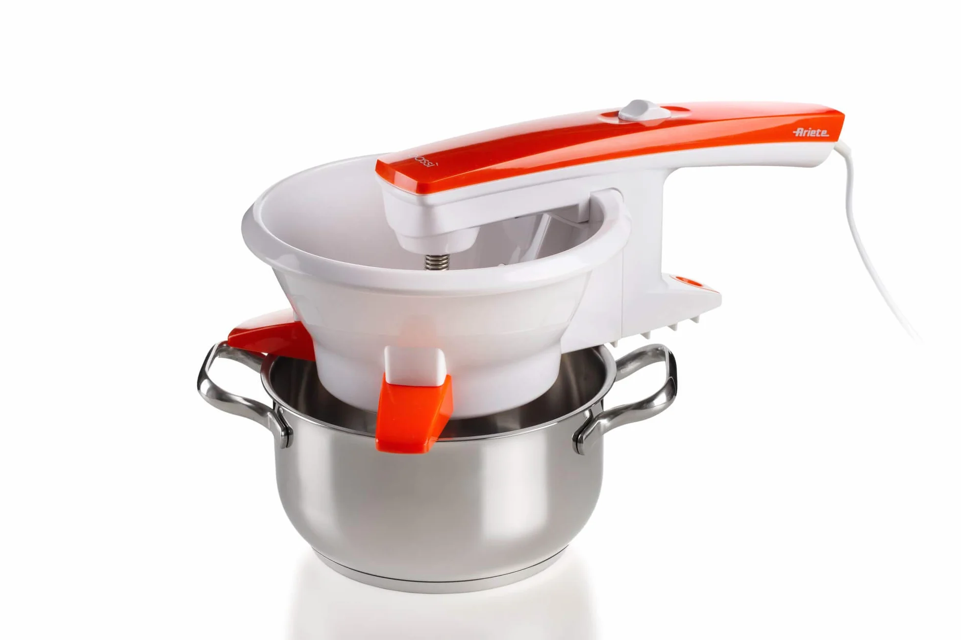 Ariete Passì Orange 2.0 261, Passaverdure Elettrico, 3 Dischi in Dotazione, Smontabile e Lavabile in Lavastoviglie, 25W, Bianco/Arancione