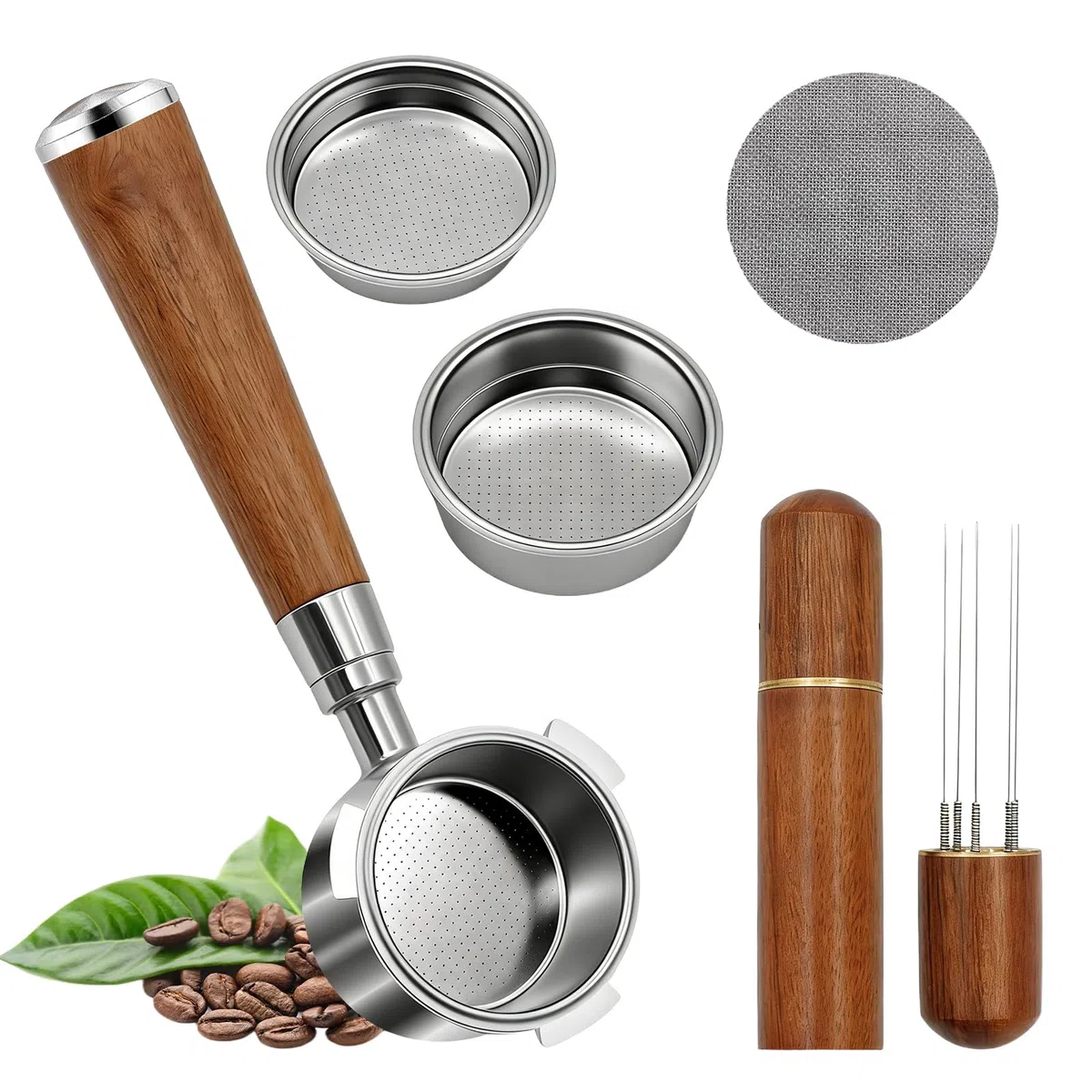 Portafiltro senza fondo a 3 orecchie da 51 mm, compatibile con Delonghi EC680/EC685, 100% acciaio inossidabile con 2 cestini filtranti (singolo + doppio colpo), strumento WDT, schermo a disco