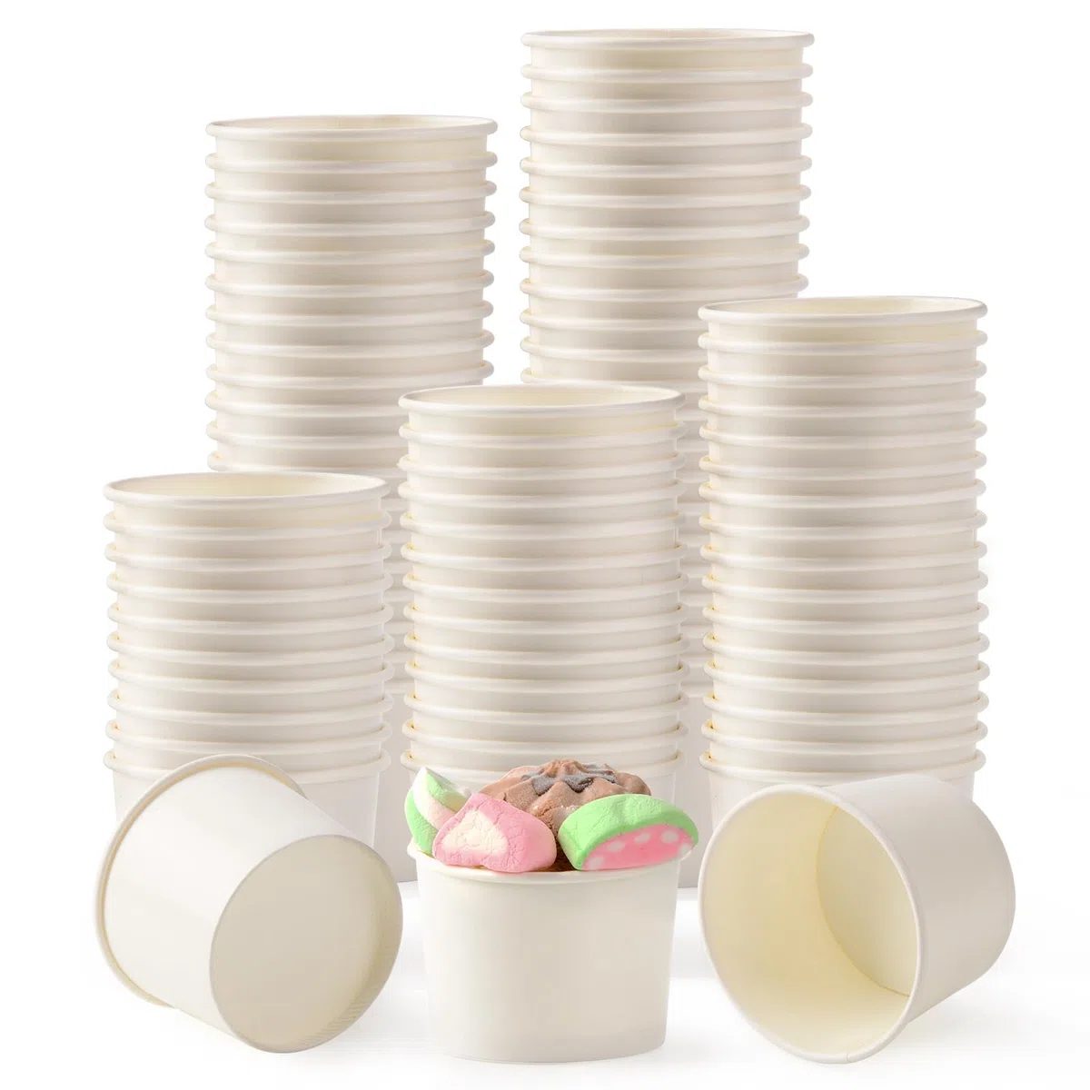 200 bicchieri di carta per gelato, yogurt congelato, dessert, dessert, surgelati, colore bianco