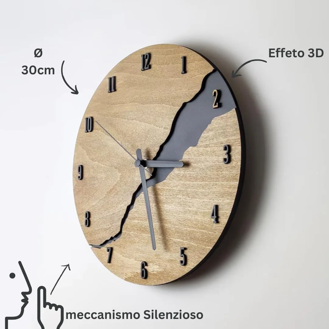 Orologio da Parete in Legno Moderno 30 cm – Design Silenzioso e Decorativo con Numeri 3D | Orologio da Muro Elegante per Cucina, Soggiorno, Camera o Ufficio – Orologio Minimal
