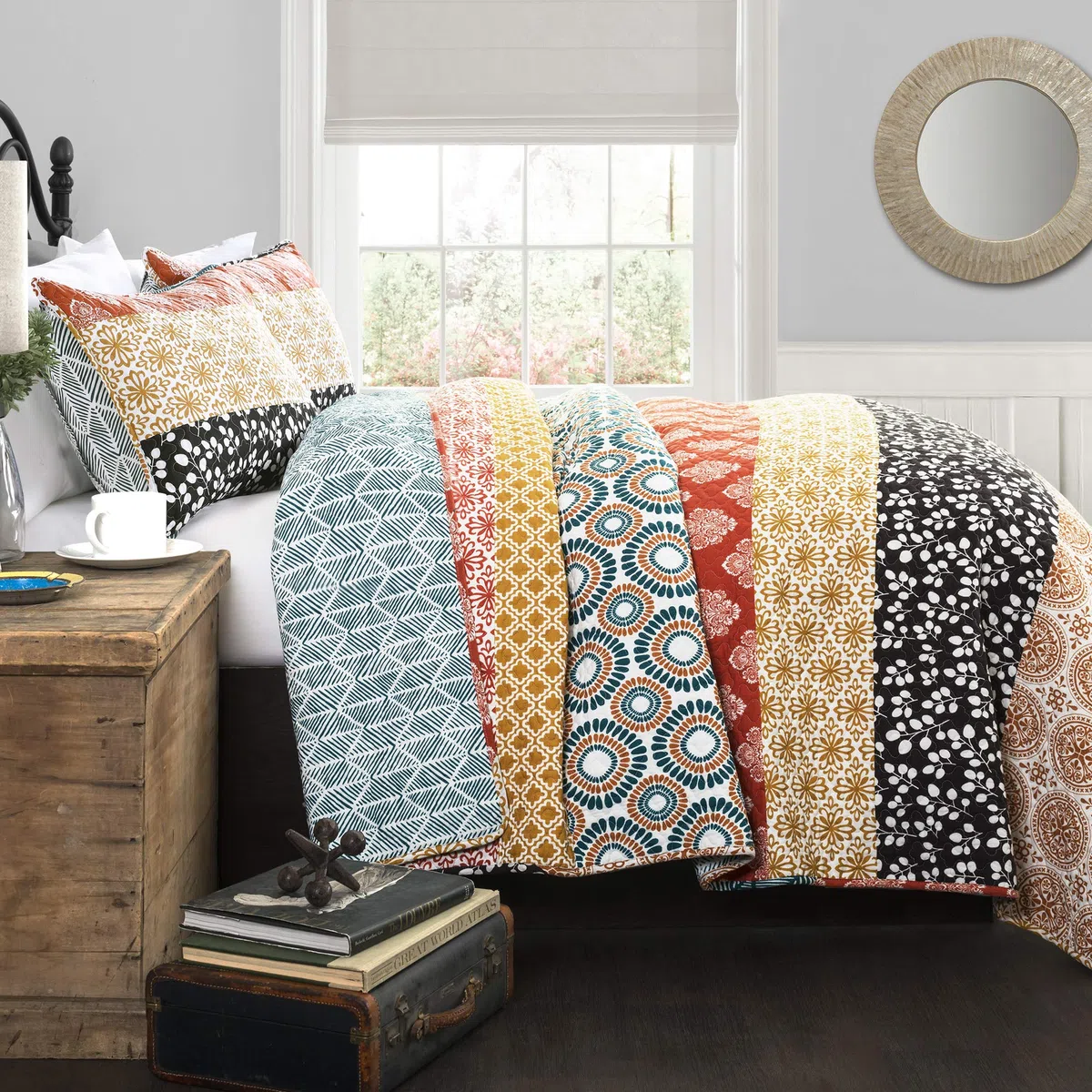 Lush Decor Bohemian Stripe, Cotone, Turchese e Arancione, Full/Queen