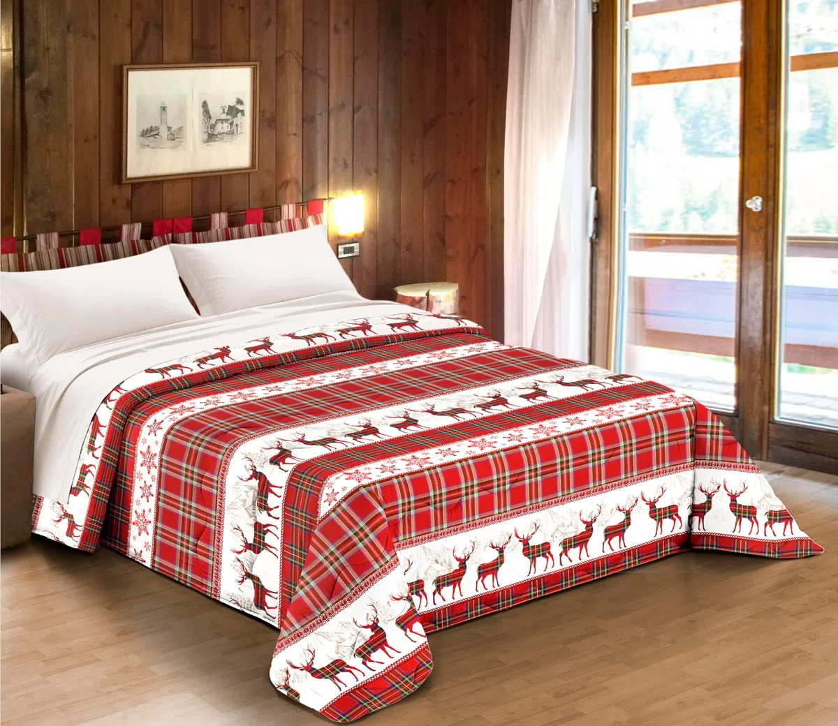 Tata Home Trapuntino Copriletto Trapuntato Primaverile Estivo 100 gr/mq Quilt Leggero Letto Due Piazze Matrimoniale 260x260 cm Fantasia Alpina Made in Italy Mod. Baita Livigno Rosso