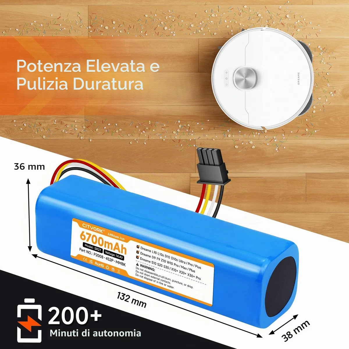CITYORK 6700mAh/14.4V Li-ion Batteria per Dreame L10s Ultra L10 D10 D10s Z10 Pro/Ultra/Plus, per Dreame D9 F9 Max/Pro, per Xiaomi Robot Vacuum X20+ X10+ Plus/Pro/Max P2008-4S2P-MMBK Batteria