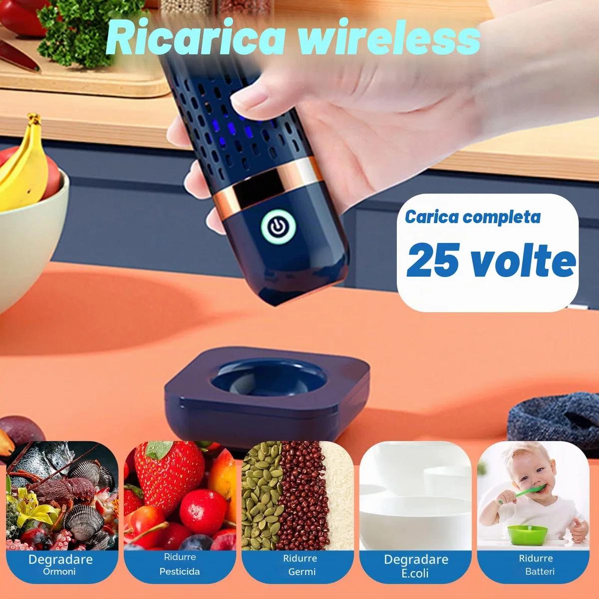 Depuratore per Frutta e Verdura - Ultrasuoni per Lavare Verdure con Tecnologia di Purificazione agli Ioni OH,per Pulisci Frutta Verdura e Carne, Rimuovi l'odore