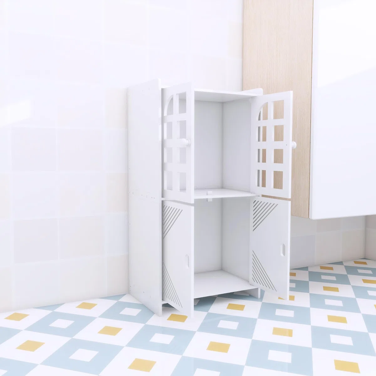 LANTUS - Mobiletto portaoggetti per bagno, armadietto, mensola regolabile, piedi resistenti all’acqua, per piccoli spazi, piccola cabina armadio per bagno, soggiorno, 30 x 22 x 75 cm (L) Bianco