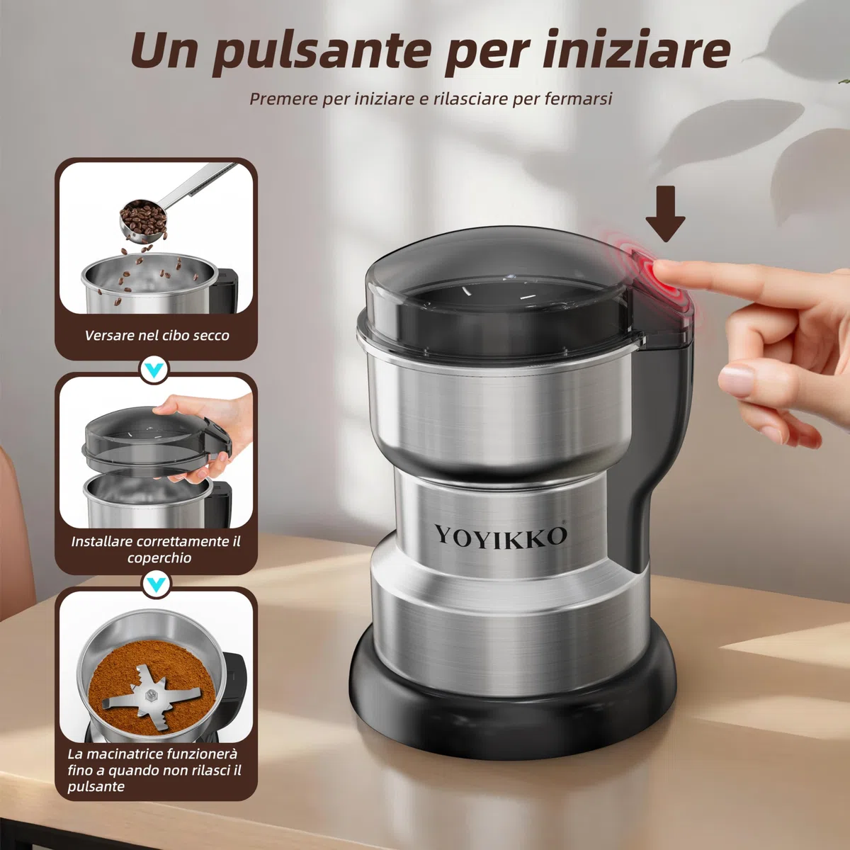 Macina Caffe' Elettrico 300W, Macinacaffè, Macinatura Regolabile Macina Caffe per Espresso/Gocciolamento/Versamento. Macinacaffè Per caffè, spezie e altri alimenti (Argento-210)
