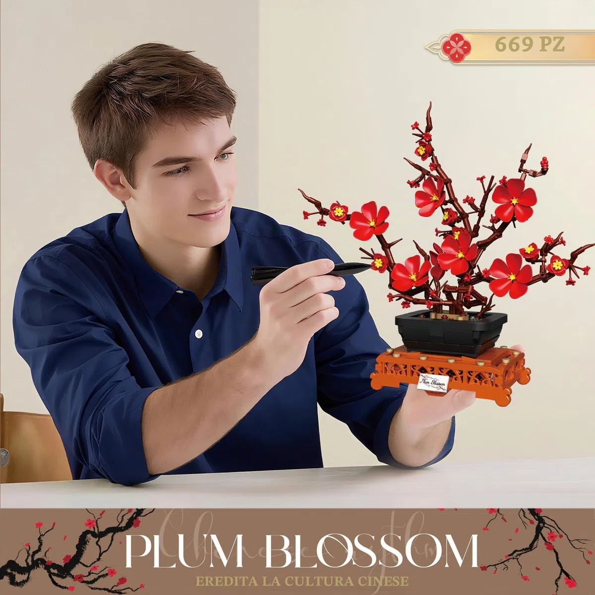 Mavo brix Set di Costruzioni con Fiori di Pruno, Set di Vasi per, Collezione Botanica per Adulti, Arrangiamento di Mazzetto di Fiori, Decorazione per Sala, Casa e Ufficio, 669 Pezzi