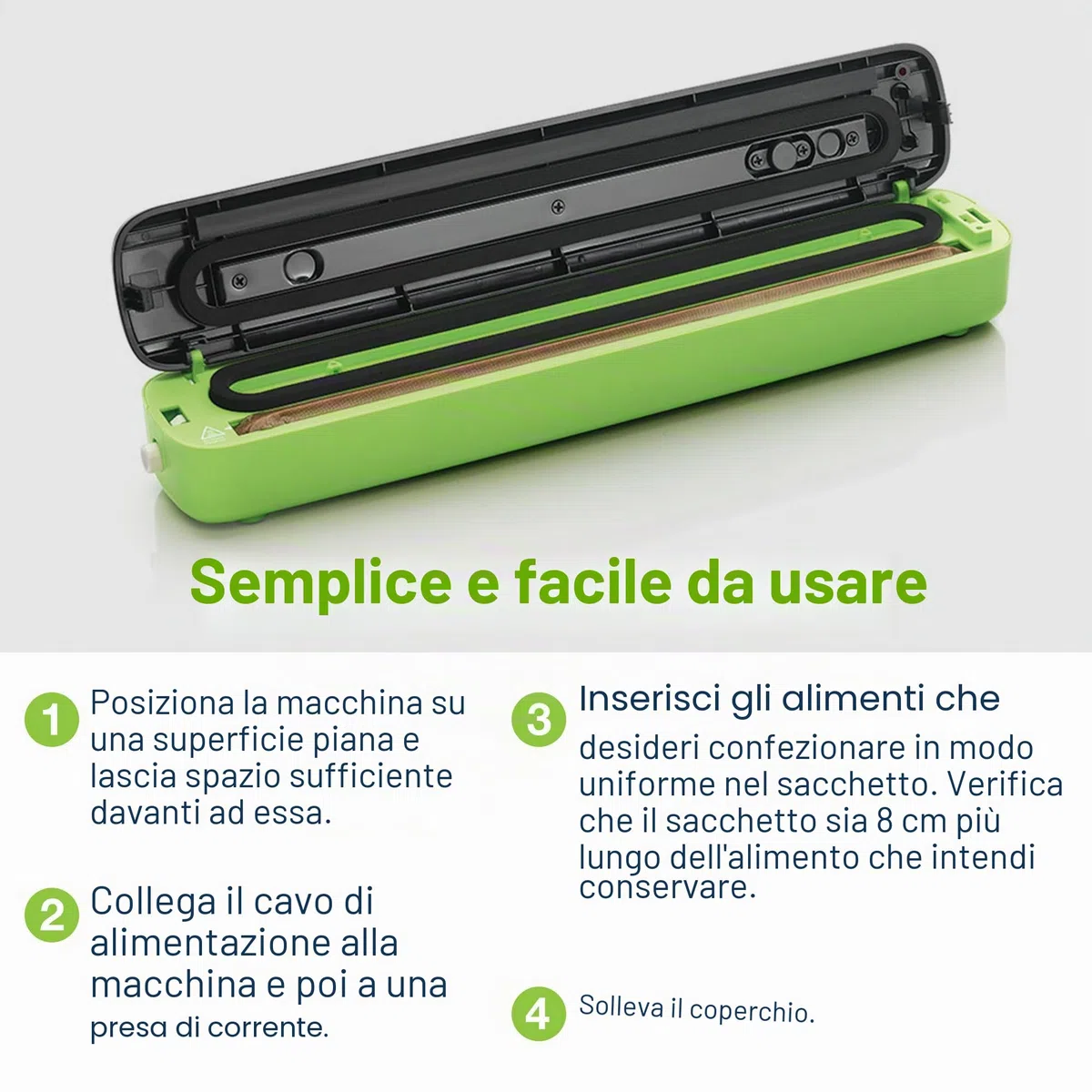 LAICA VT3104 Macchina Sottovuoto - Dimensione Compatta, Mantiene i Cibi Freschi fino a 5 Volte Più a Lungo, Riduce gli Sprechi, 1 Rotolo Incluso