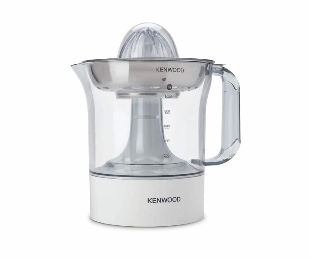 Kenwood JE290A Spremiagrumi elettrico, rotazione a destra e sinistra, base antiscivolo, vano portacavo, capacità caraffa 1L con misuratore graduato, pratico beccuccio, compatto, 40w, Bianco