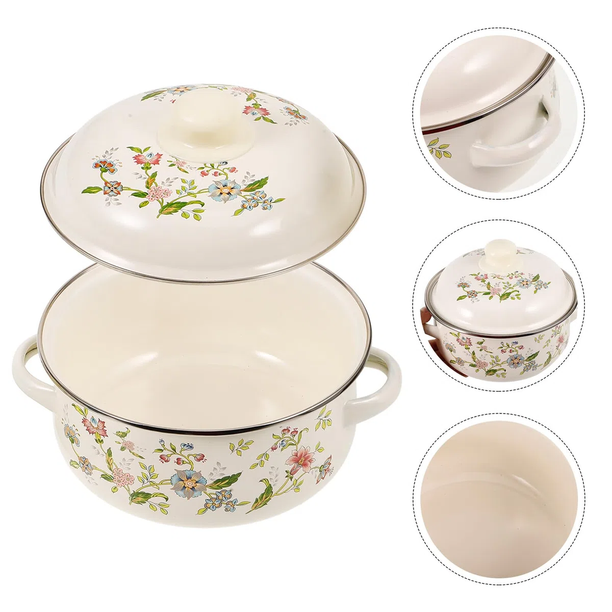 Pentola Smaltata per Cucina Domestica Coperchio, Distribuzione Uniforme del Calore, Antiaderente, per Zuppe e Stufati, Materiale Smalto Resistente