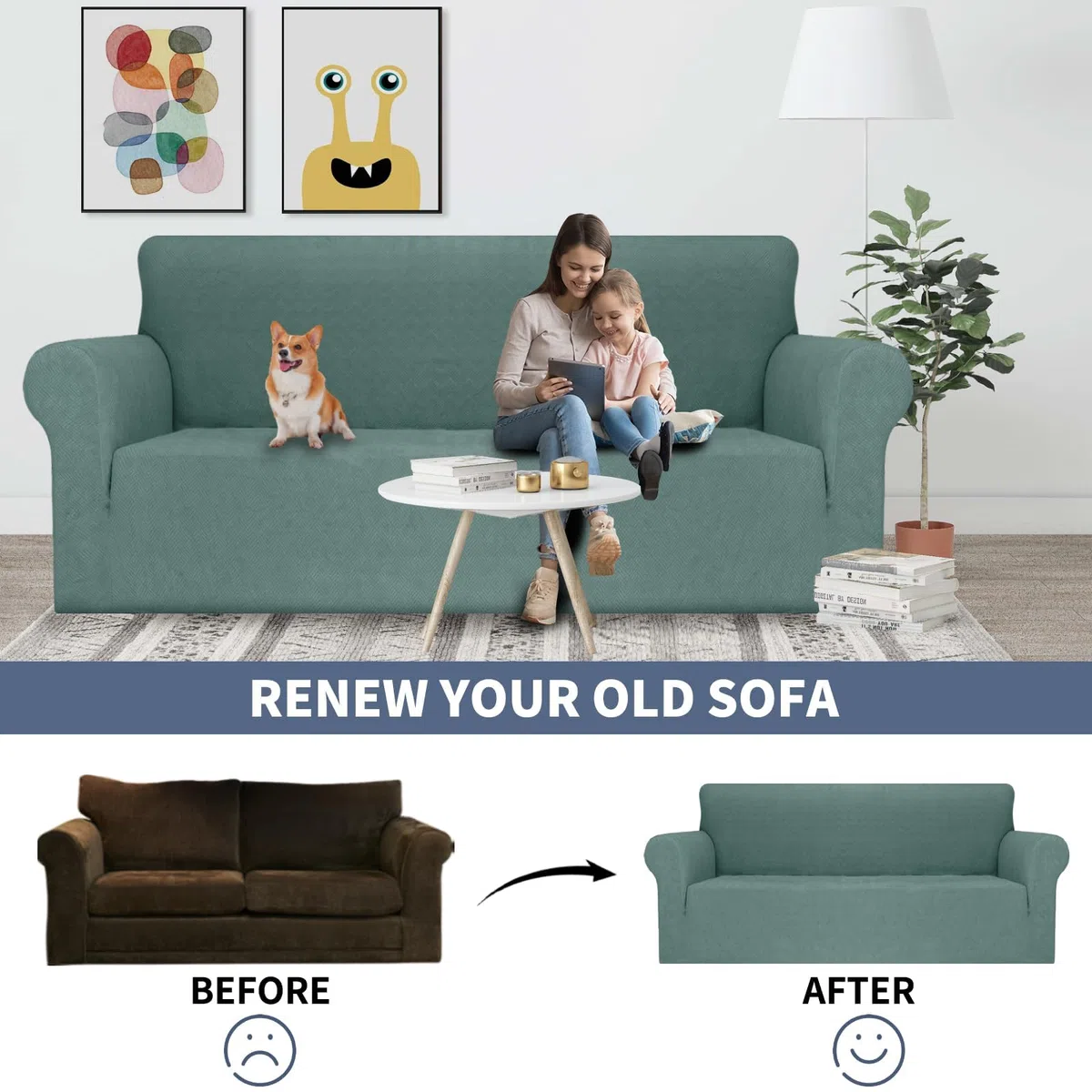 Ystyle Copridivano 2 Posti Con Braccioli, Super Elasticizzato Fodera Divano, Copridivani Antigraffio Gatto Antiscivolo Antimacchia, Universale Moderno Sofa Cover Lavabile, Verde