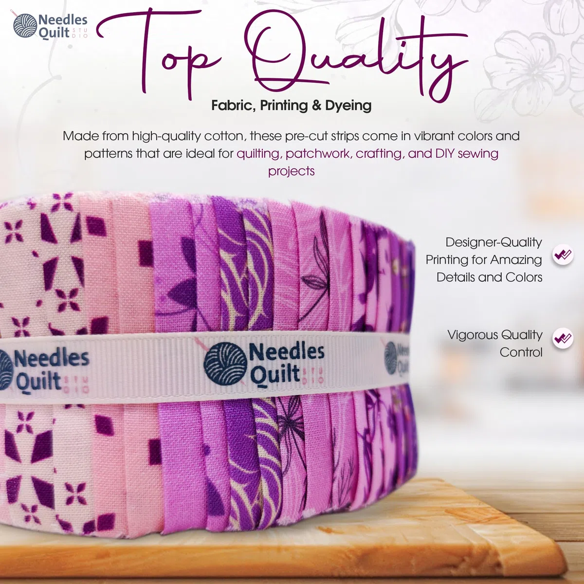 Jelly Roll Fabrics for Quilting Clearance 40 Strip 2.5" x 44" | Cotton Strips Bundles – Perfect Quilting Fabric for Sewing, Precut Quilt Projects, and DIY Crafts (Amethyst Garden)