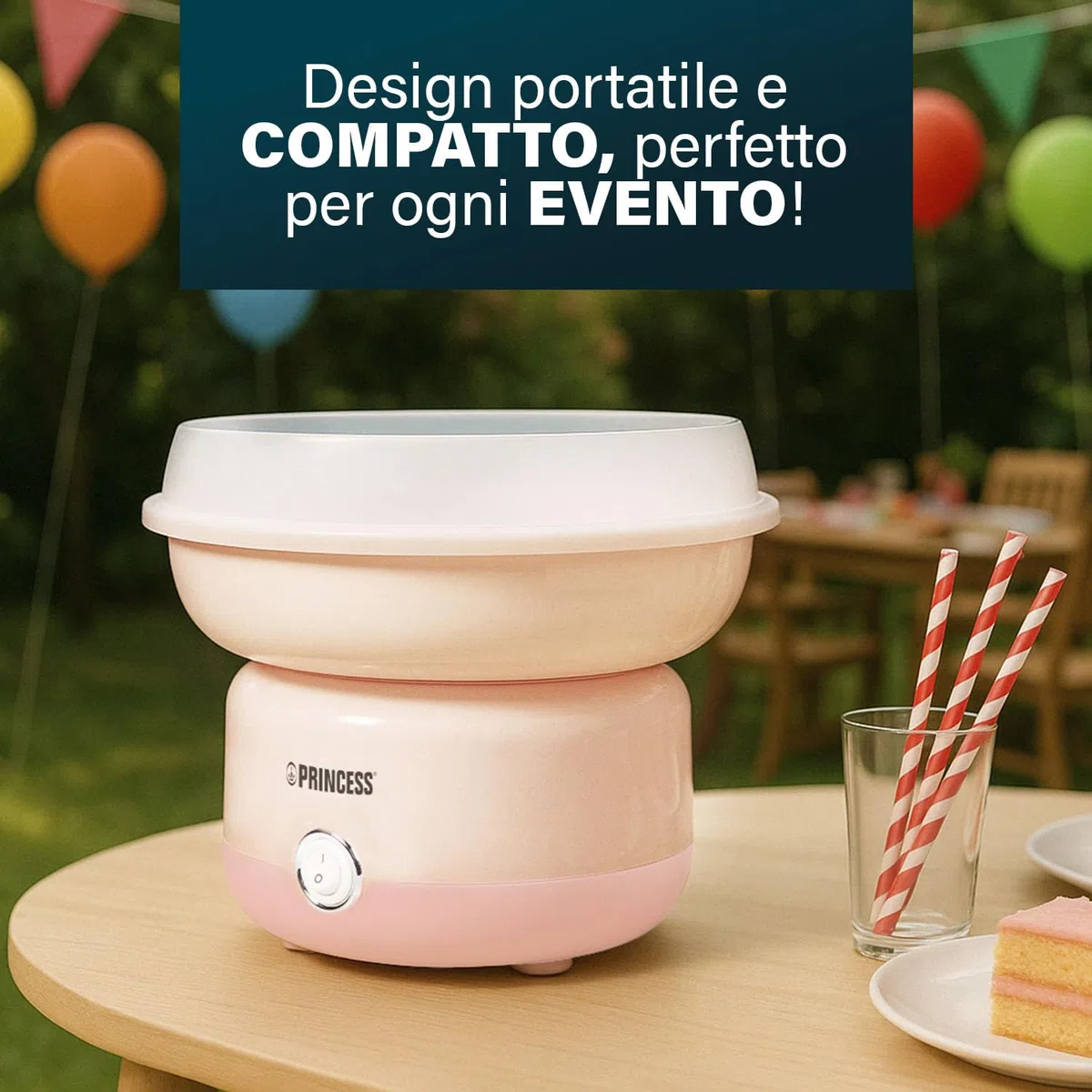 Princess Macchina per Zucchero Filato, 500W, Design Compatto, Parti Lavabili in Lavastoviglie, Con Bastoncini e Misurino, Senza BPA, Piedini Antiscivolo, Facile da Usare, 292990