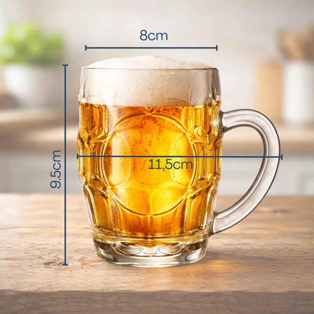 Generico Set 12 Boccali Birra in Vetro 300 ml – Bicchieri Birra con Manico Stile Pub, Resistenti e Lavabili in Lavastoviglie – Ideali per Casa, Feste e Regalo Uomo