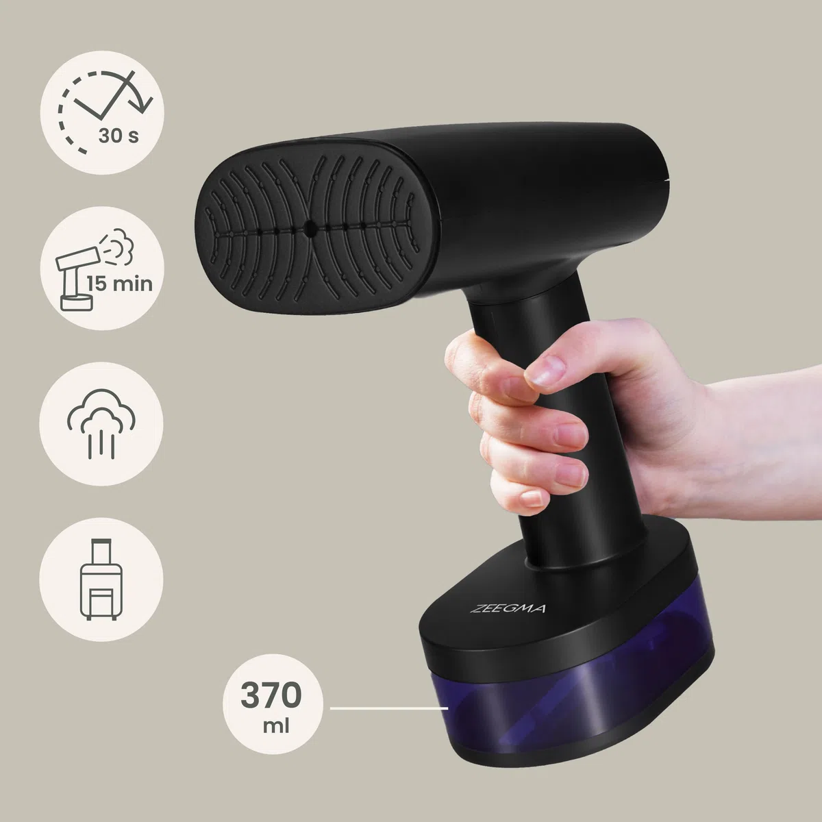 ZEEGMA STEAMEE Stiratrice Verticale per Indumenti 2 in 1, Ferro da Stiro a Vapore 1640 W, 370 ml Erogazione Vapore 25 g/min Riscaldamento 30 secondi Stiro Orizzontale e Verticale Sicuro per Tessuti
