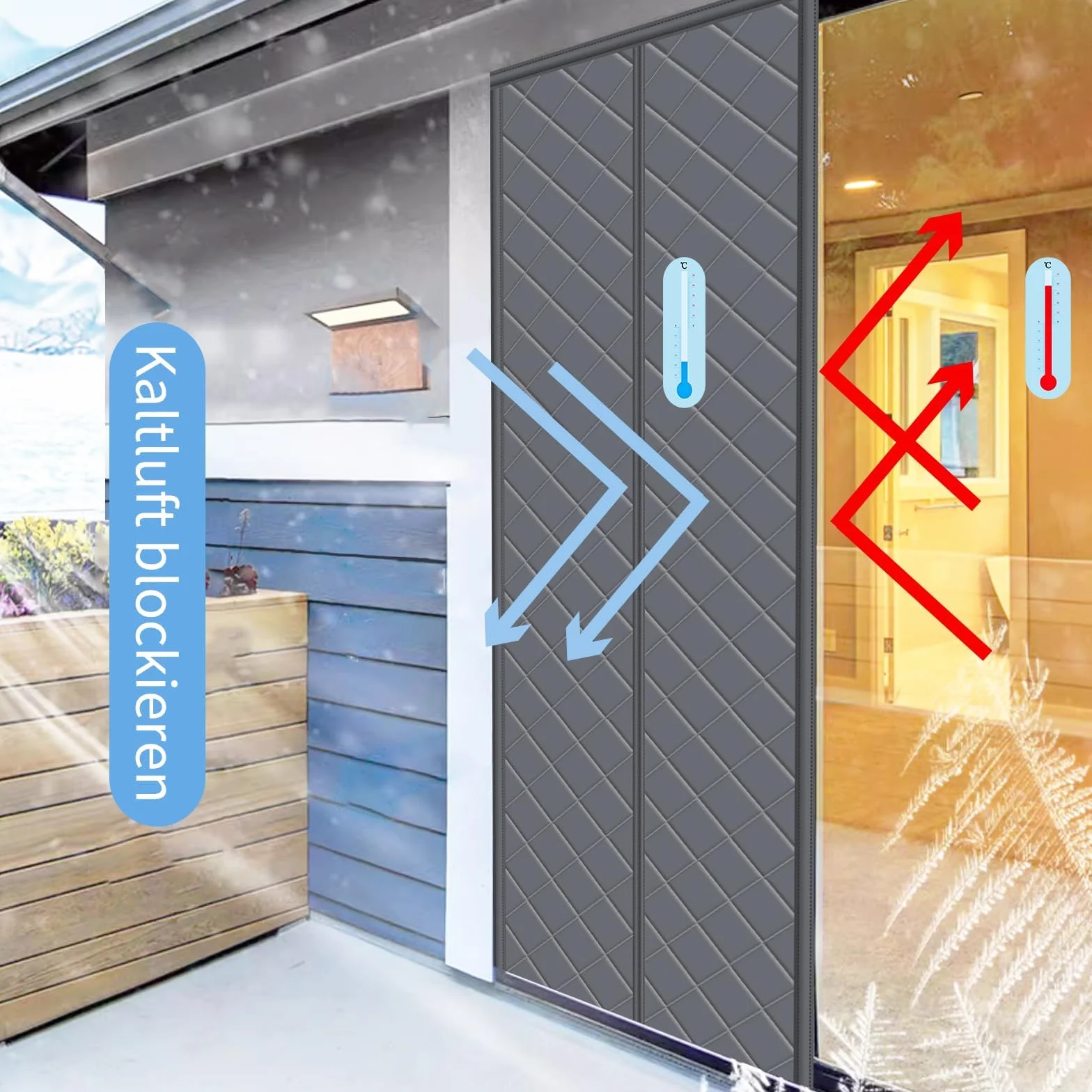 DIKER Tenda Magnetica Isolante per Porte 90 x 210cm, Termica Invernale, Anti Freddo, Oscuramento, Insonorizzazione, Chiusura Automatica, Grigio