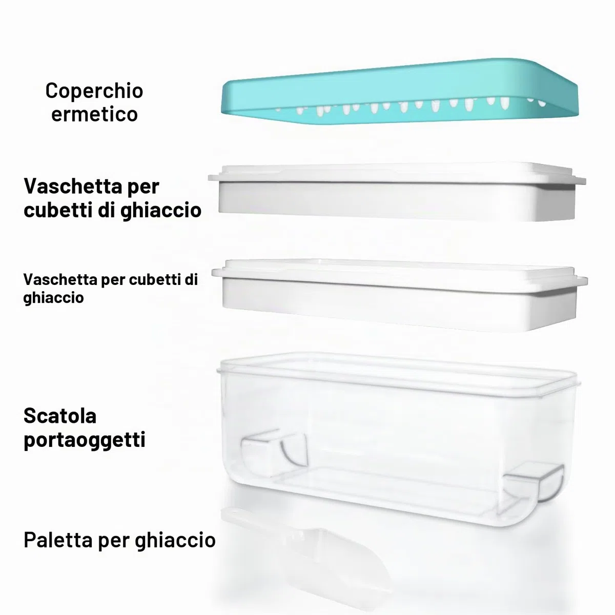 Vassoi per cubetti di ghiaccio per congelatore, con coperchio e bidone