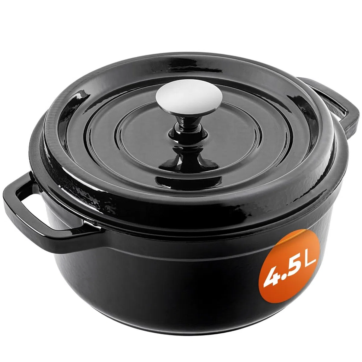 KADAX Pentola in ghisa 4,5 litri, Ø 23 cm, pentola in ghisa smaltata, rotonda con coperchio, per stufare, arrostire, cucinare e cuocere, casseruola (nero)