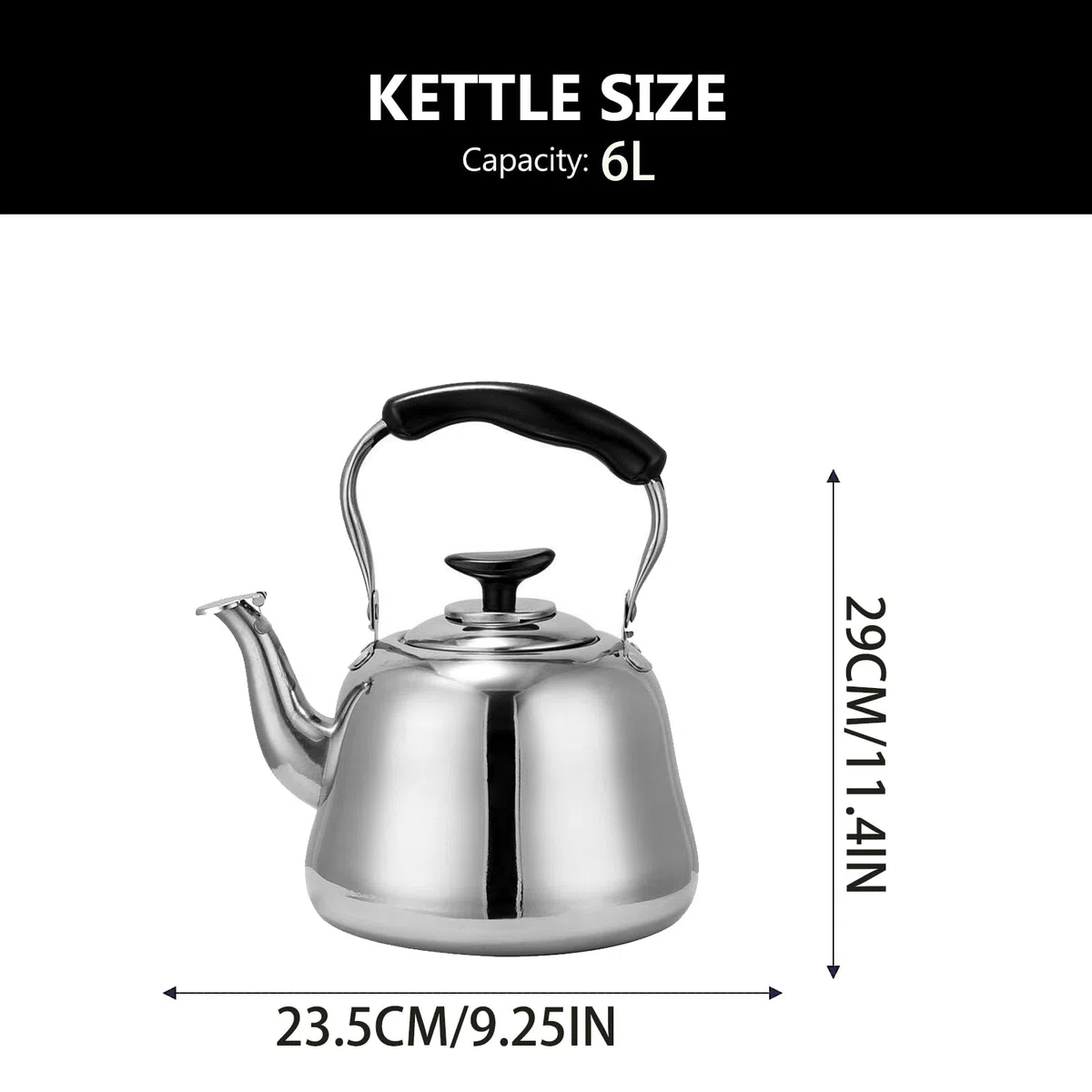 bollitore per stufa a legna gas 3L 4L 5L 6L 7L Teiera in acciaio inox per uso domestico e cucina, adatto per tutti i tipi di piano cottura/stufa, per preparare caffè, tè ed espresso, 6L