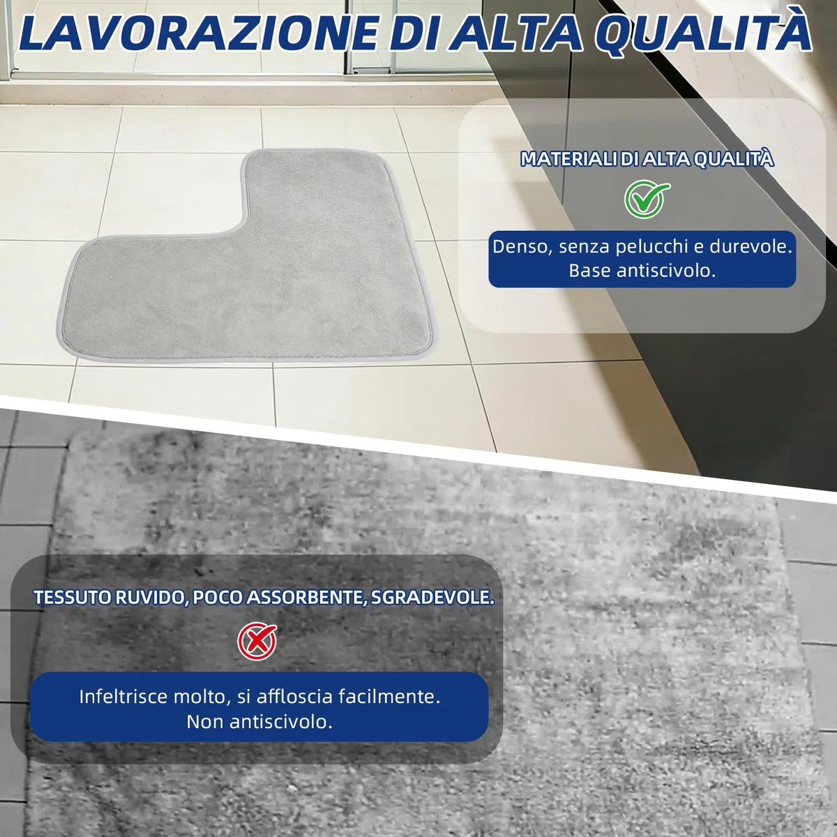 Tappetino doccia angolare multifunzione antiscivolo a forma di L con base in microfibra, adatto per bagno, doccia, cucina, dimensioni interne 50 x 50 cm (grigio antracite)