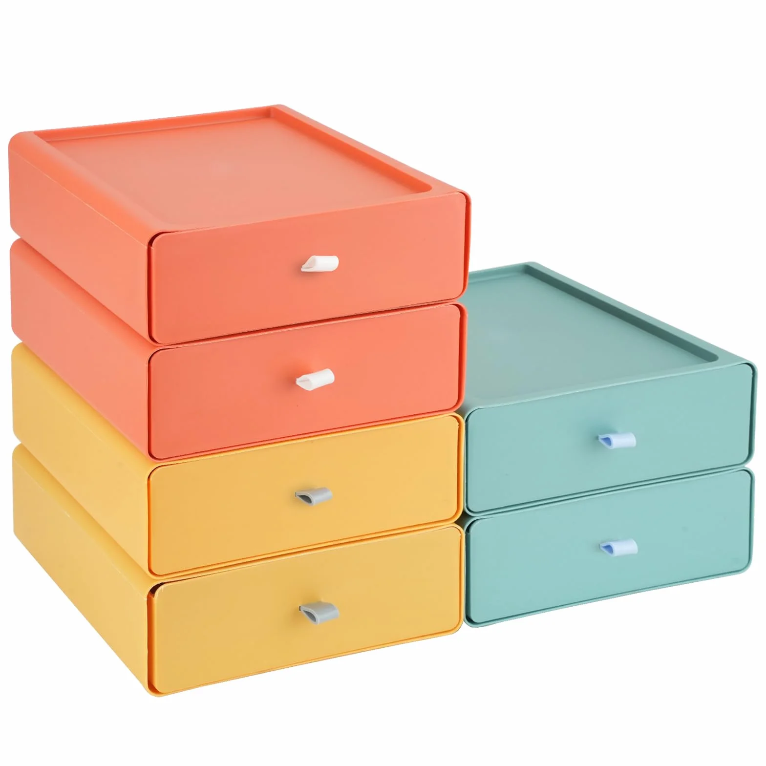 RETON 6 Cassetti Plastica Impilabili, Grande Capacità Cassettiera, Scatole Plastica Organizer da Scrivania, Cassettiere per Camera, Dormitorio, Ufficio, Bagno (3 Colori)