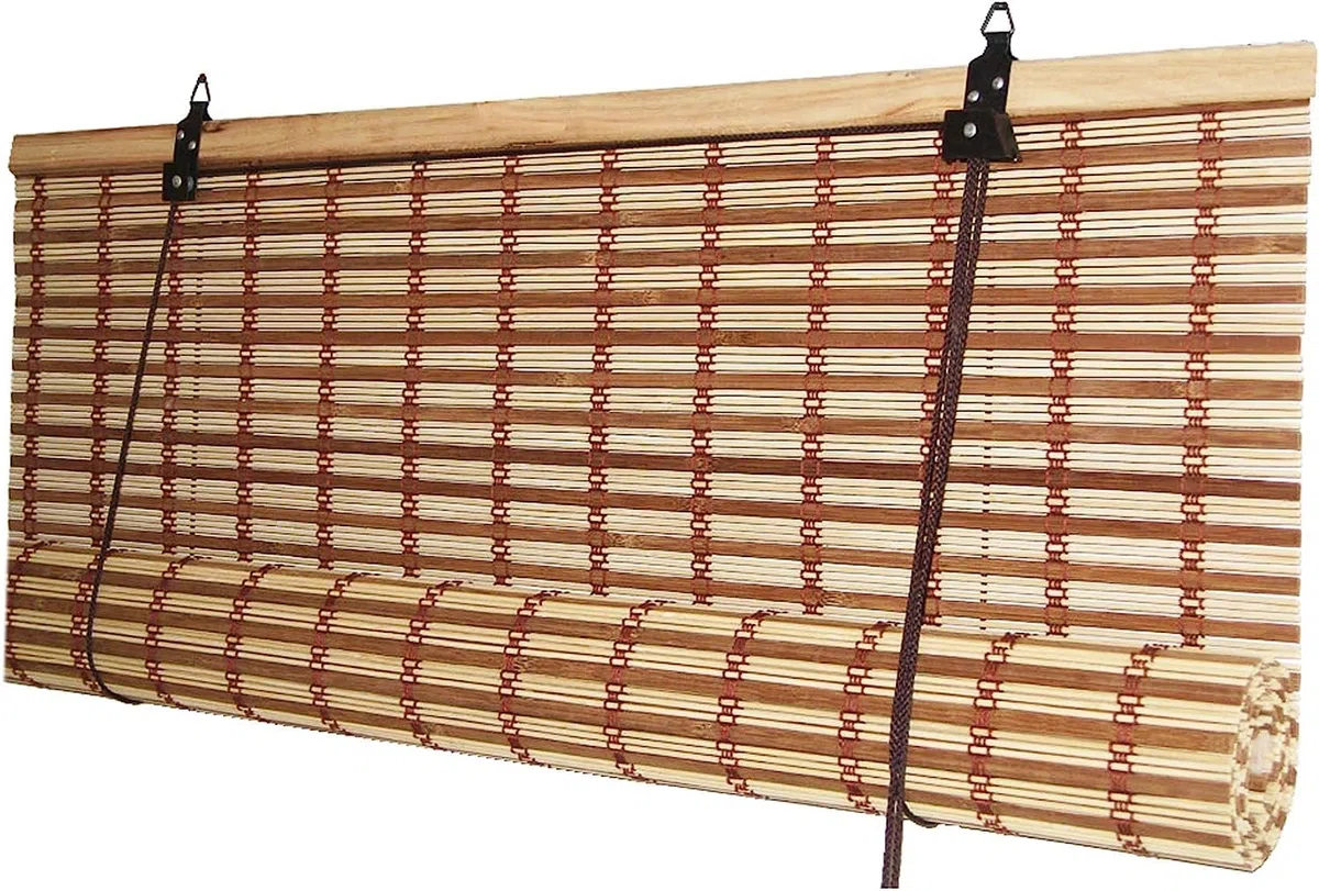 Tapparella Avvolgibile in bamboo a rullo | In listelli di bambù | Tenda da sole oscurante | 100x160-120X250-150x300-200X300 cm (150x300 cm, Marrone Chiaro)