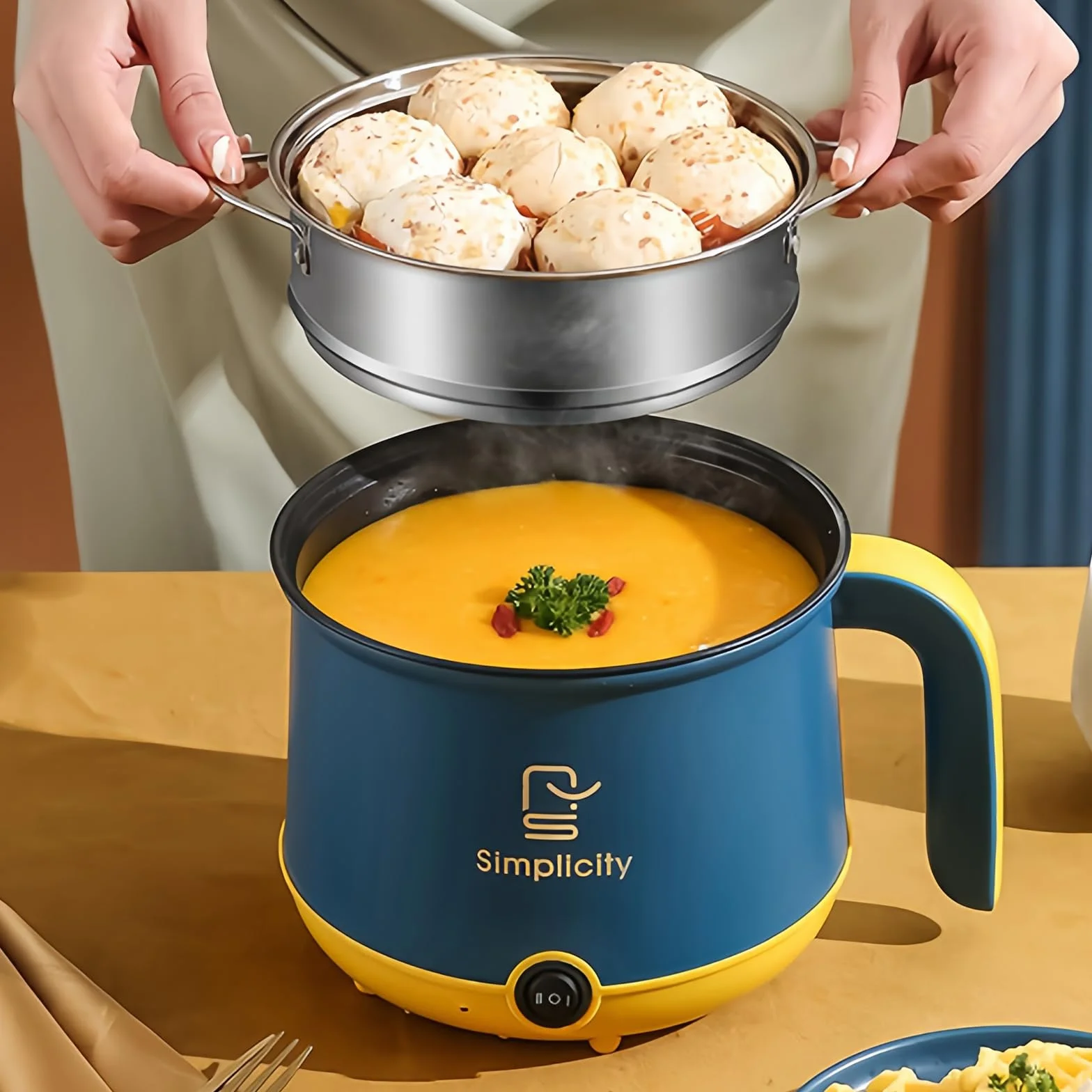 Hot Pot Elettrico Con Steamer, Hot Pot Elettrico 1.8 L, Mini Fornello Portatile Antiaderente, Fornello Rapido Ramen Pentola Portatile Antiaderente Per Casa, Ufficio, Dormitorio