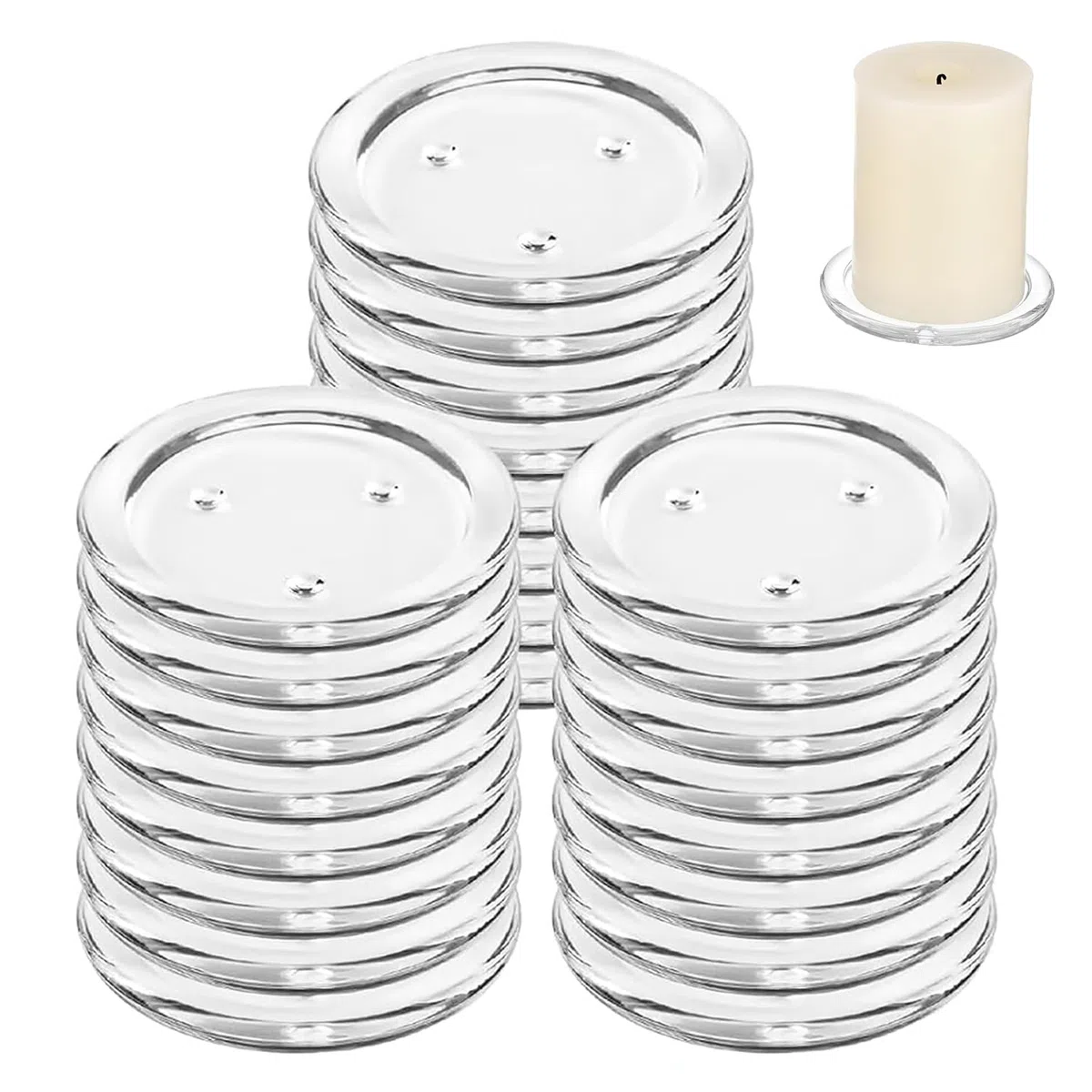 JMIATRY 24 Piatto Porta Candele Vetro Trasparente Ø 10cm, Portacandele Rotondo in Vetro Piatto Candela per Candele Cucina Sala da Pranzo