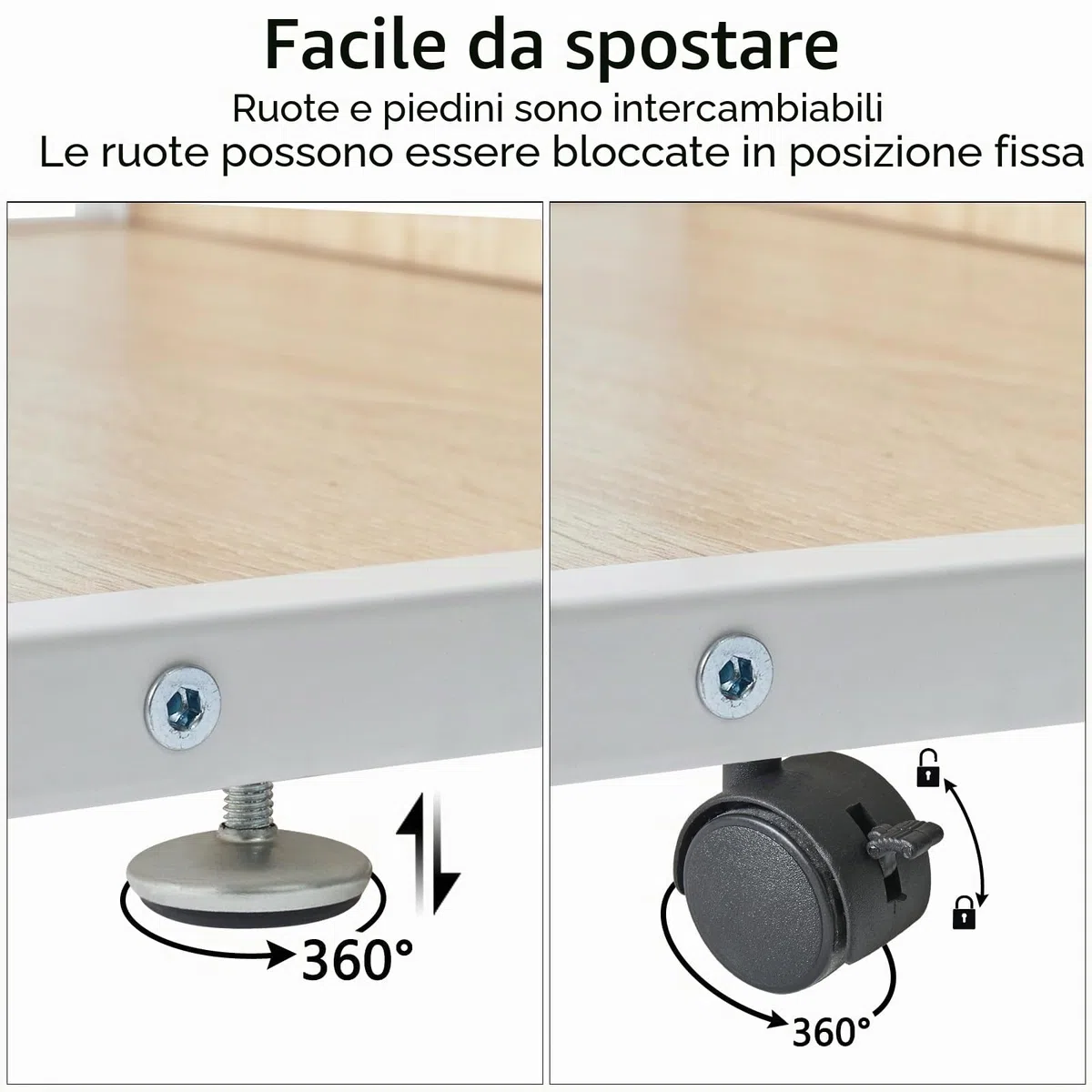 IBUYKE Supporto da scrivania per stampante, carrello stampante a 2 livelli, scaffale organizer da scrivania con 4 ruote, per fax, uso domestico e ufficio TLJ007R