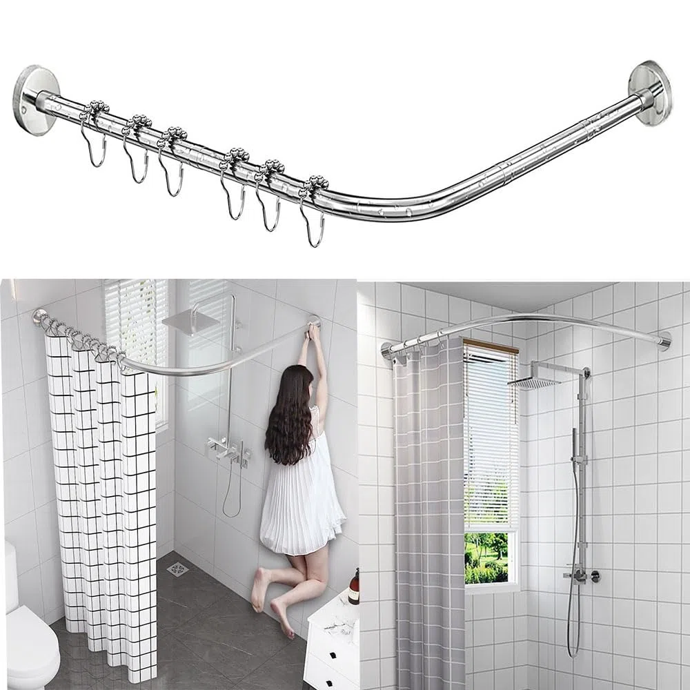 Asta per Tenda da Doccia a L in Acciaio Inox 304, Binario Doccia Angolare Estensibile Senza Foratura, Antiruggine per Bagno e Vasca, 75–95 cm x 75–95 cm