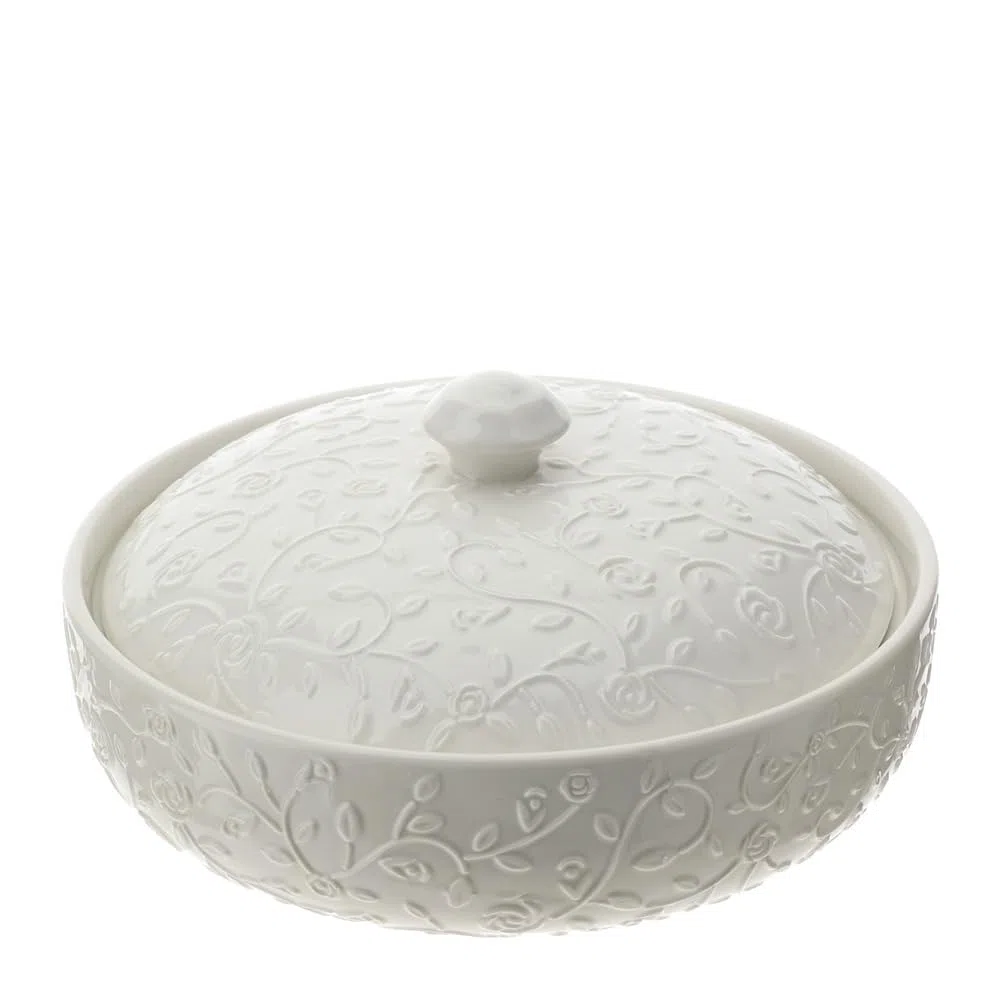 Hervit Ciotola in Porcellana Romance con Coperchio - Scatola Regalo - Ciotola Porta Vivande, Contenitore in Porcellana, Contenitore Cibo, Antipasti, Portacioccolatini - Ø20x10,5cm