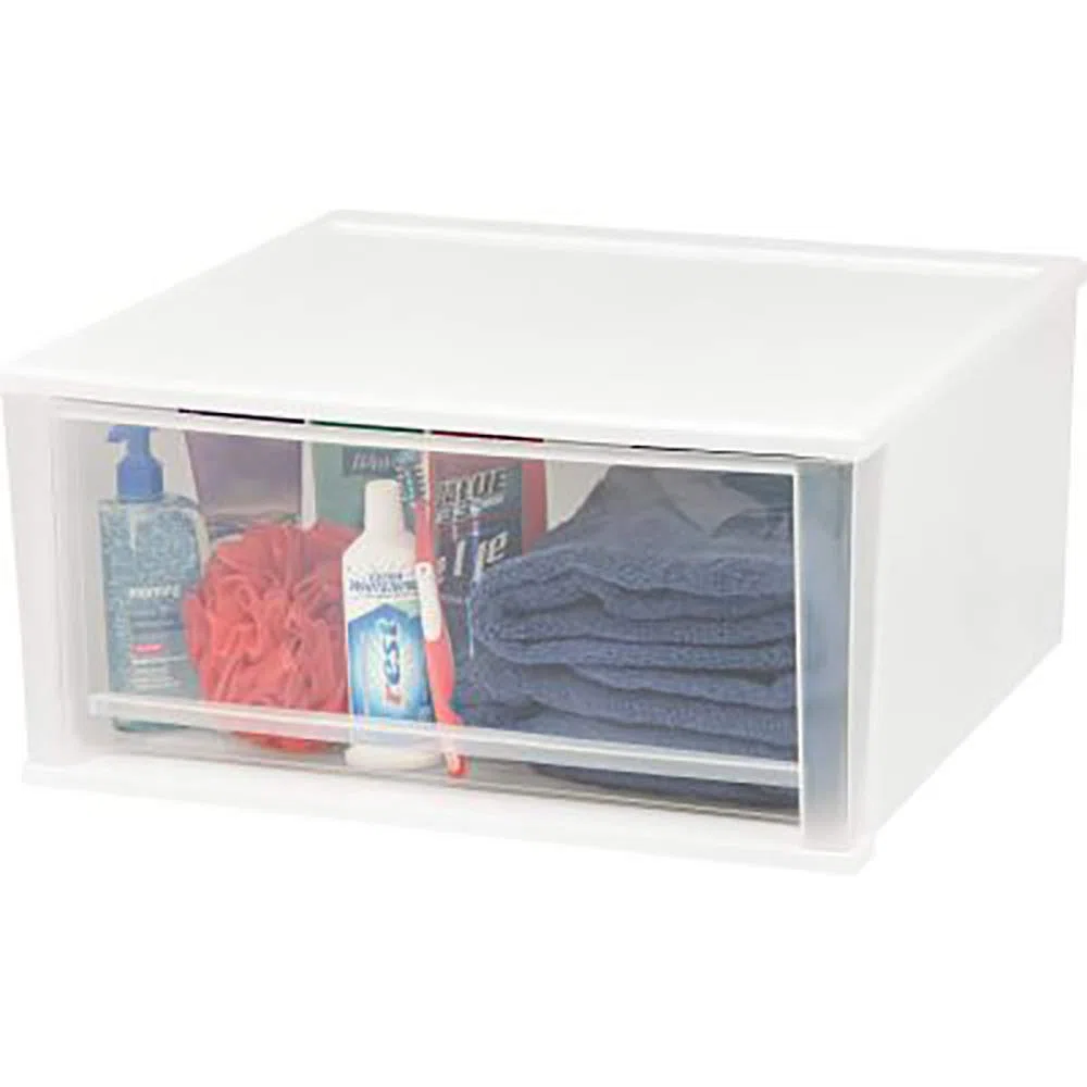 Iris 7 Quart Stacking Drawer, White, 7 Quart