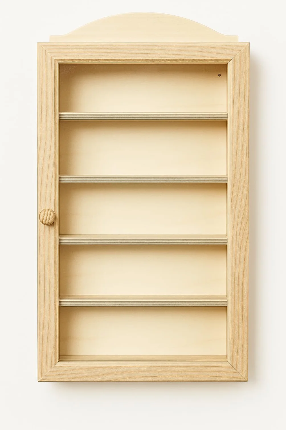 Armadietto da collezione in legno con 5 ripiani per riporre oggetti diversi, in legno naturale decorabile