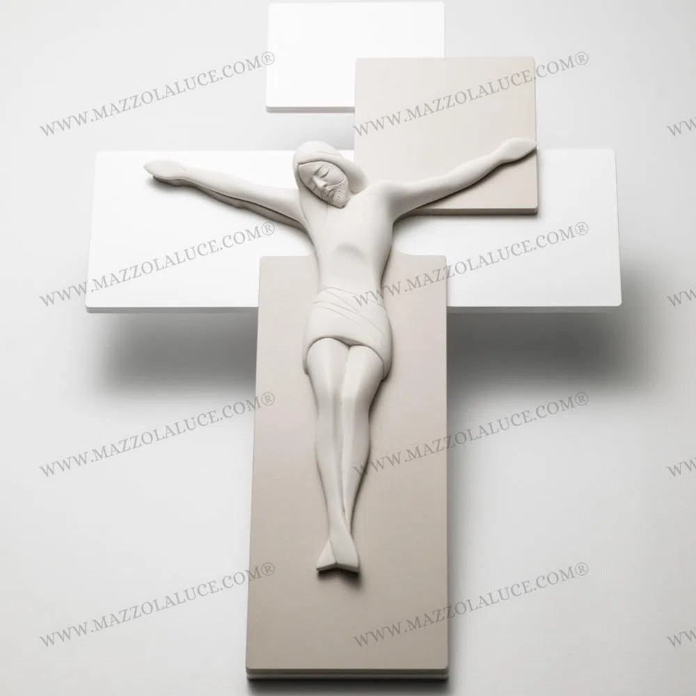 PICCOLO CROCIFISSO CROCE DA PARETE MODERNO 17X12 LEGNO tortora BIANCO CRISTO ME12101NB