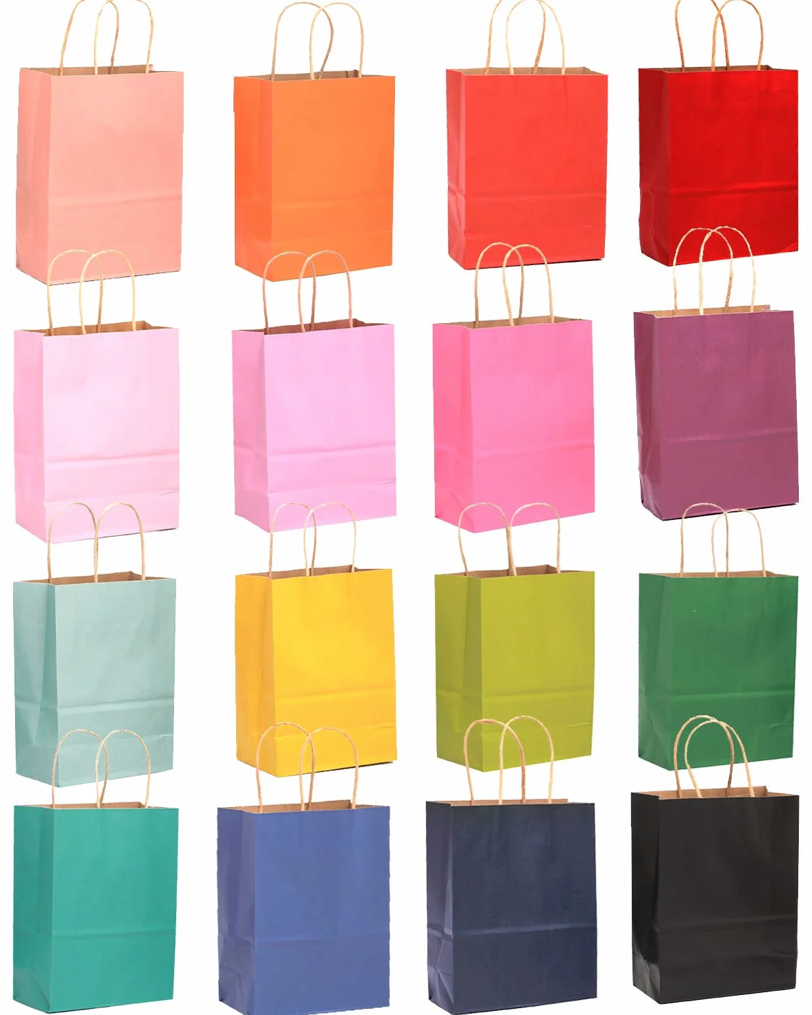Gcardist 100 pezzi di piccoli sacchetti regalo in carta con manici – 21,1 x 15,2 x 8 cm – piccoli sacchetti di festa in carta kraft – 16 colori solidi