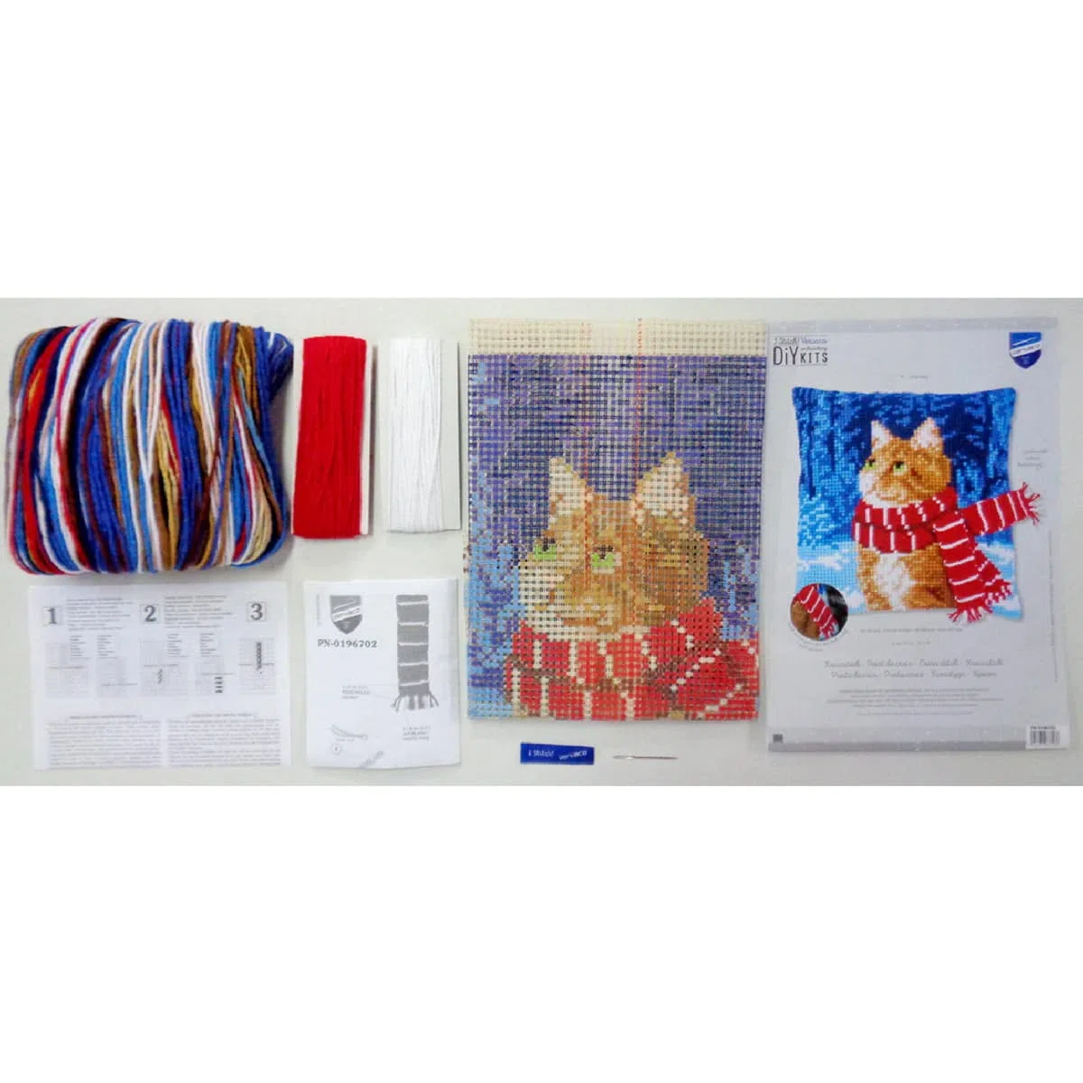 VERVACO Kit Cuscino Punto Croce GATTO CON SCIARPA Set Ricamo Principianti Cuscini Gobelin Decorativi ca. 40 x 40 cm Accessori Per Lavoretti Creativi DIY Casa Decor Hobby Adulti Cross Stitch