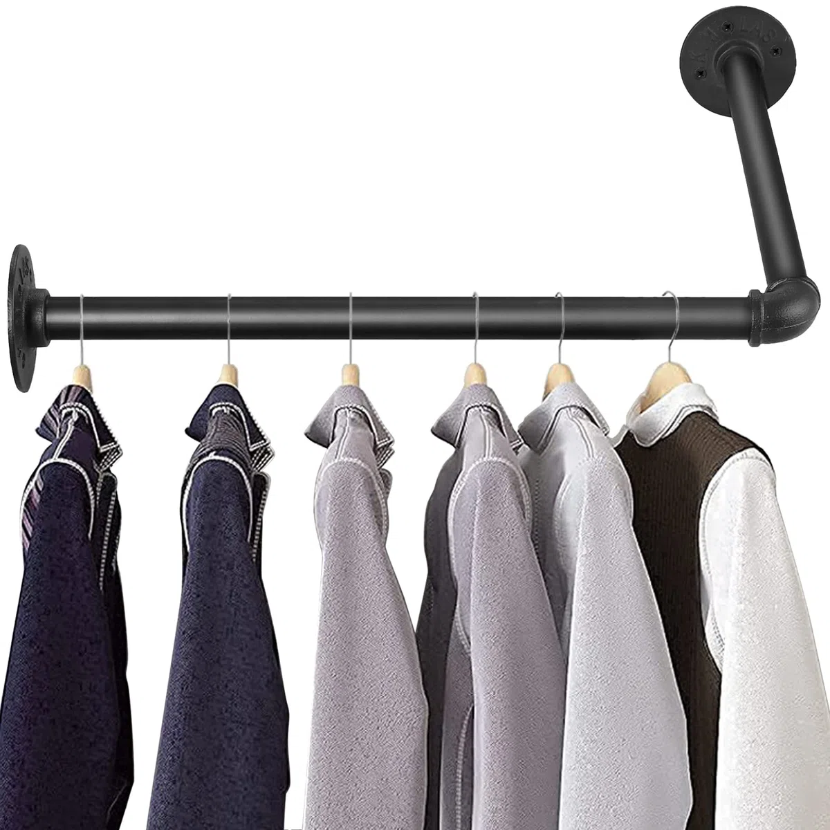 TANiCE Appendiabiti da Parete in Ferro ad Angolo Retto 46cm Appendiabiti Cilindrico Industriale Retrò Staccabile Nero con Viti Ideale per Camera da Letto Soggiorno Cucina