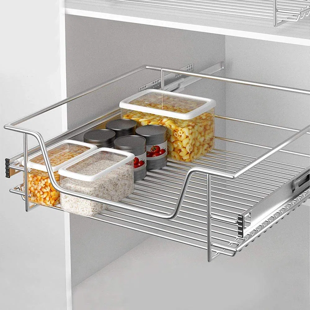 BAKAJI Cassetto Telescopico Mobili Cucina Cestello Mensola Estraibile Mobile Salvaspazio con Binario in Acciaio Inox (60 cm)