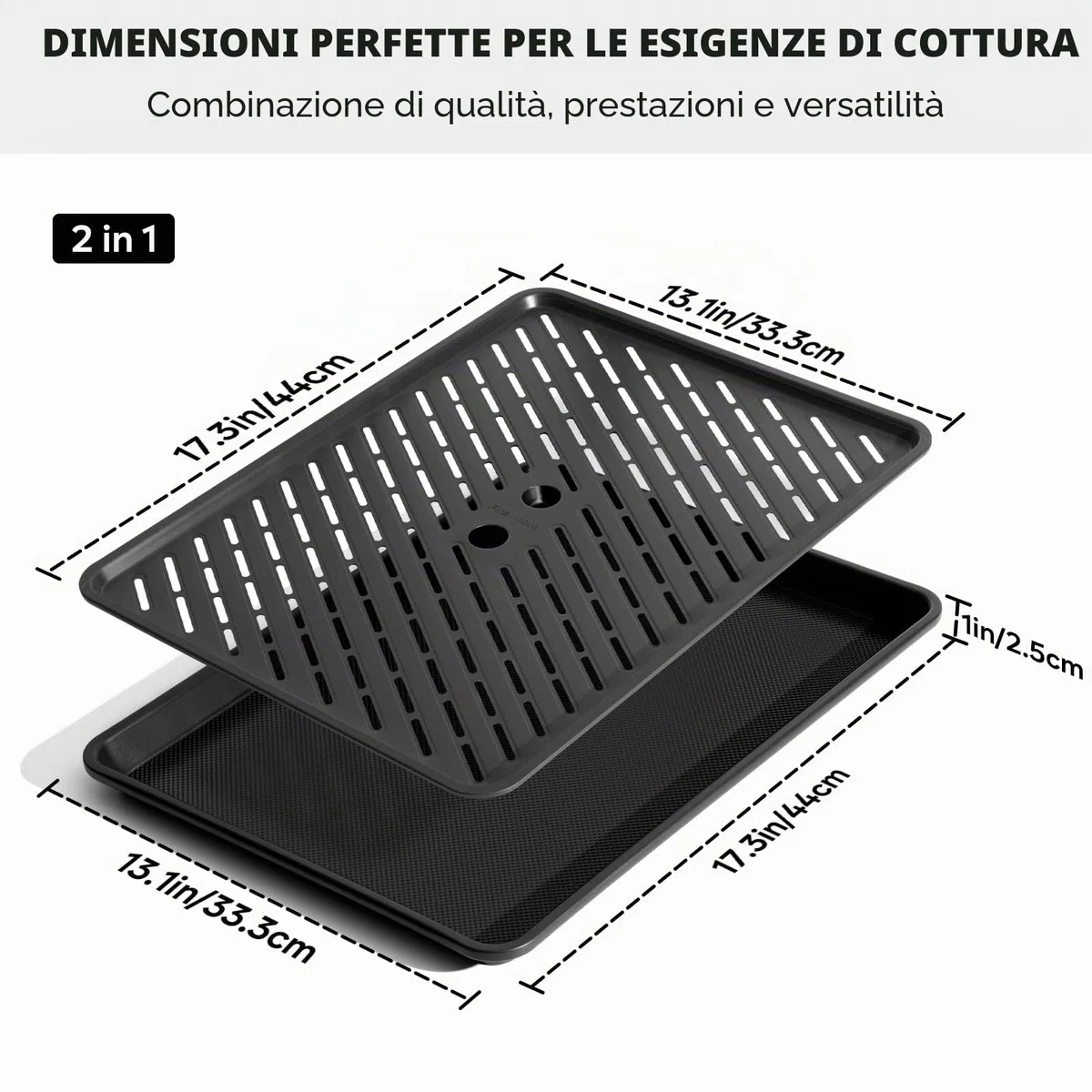 Fire More Teglia da forno con griglia di raffreddamento, 44 x 33,3 x 2,5 cm Teglia antiaderente per forno in Acciaio al Carbonio, Lavabile in lavaggio automatic