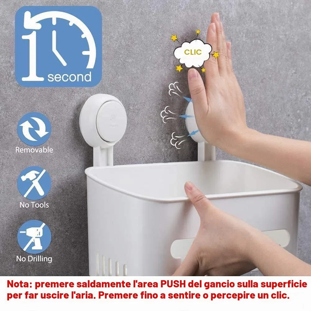 ilikable Mensola da doccia a ventosa, per doccia, senza foratura, a ventosa, cestino da doccia rimovibile per bagno, cestino portaoggetti doccia e cfabbrica per shampoo rivitalizzante sapone - bianco