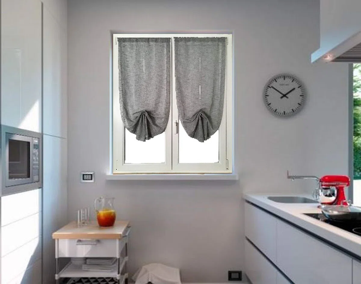 mauro Coppia Tende a Pacchetto Tendine Regolabili per Finestra e Porta a Vetro Larghezza 65 cm-Colore Grigio (B - 2 * 65x240 cm)