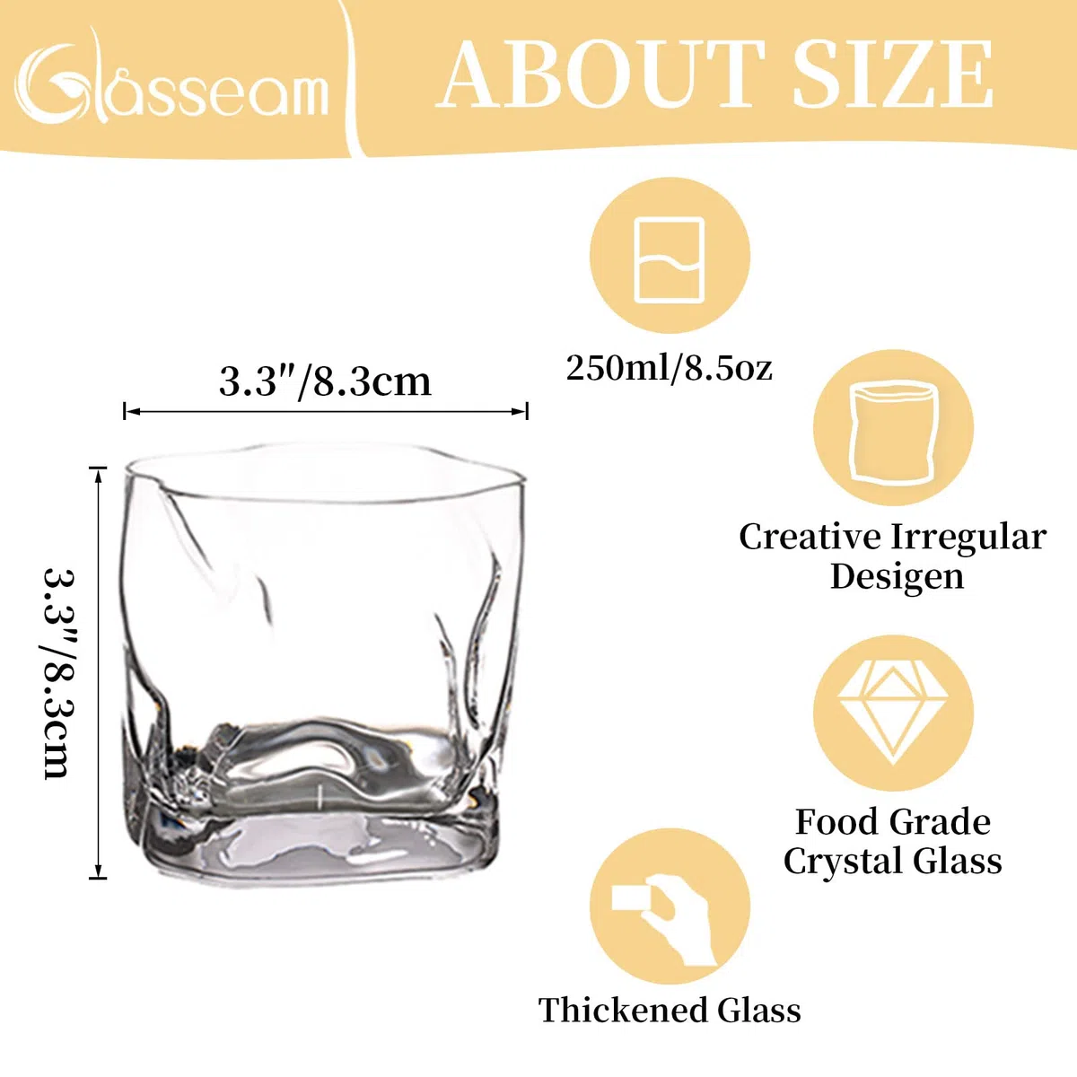Glasseam Bicchieri Da Whisky Irregolari Set Di 6 Bicchieri Da Scotch Con Pieghe Inclinate Bicchiere Da Whisky Alla Moda 250Ml Per Papà, Marito, Amici, Bicchieri Per Bicchiere Da Bourbon/Rum/Bar