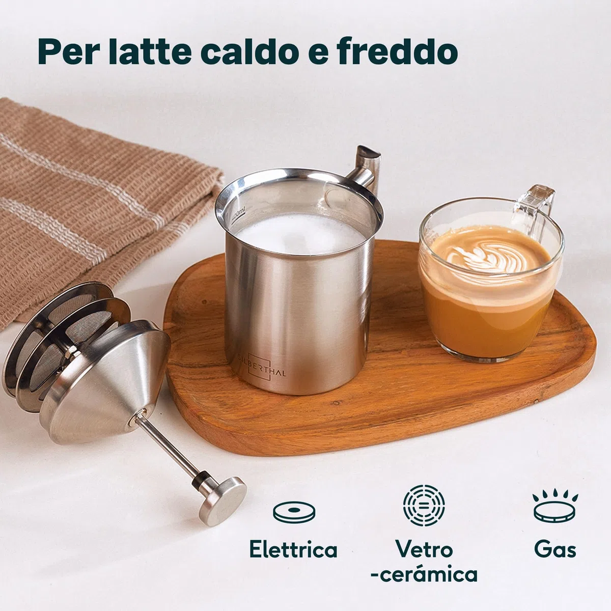 SILBERTHAL Montalatte manuale 400ml - Acciaio Inox - Cappuccinatore Manuale