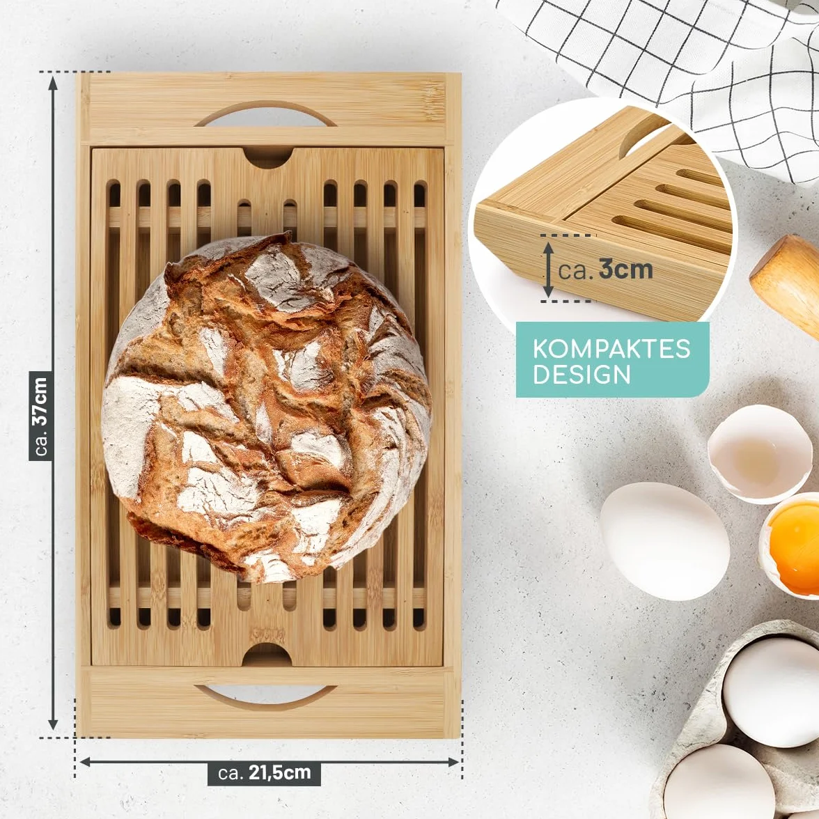 Tagliere per pane con scomparto per briciole in legno di bambù, tagliere con griglia per briciole, tagliere per pane, baguette e panini, tagliere da portata