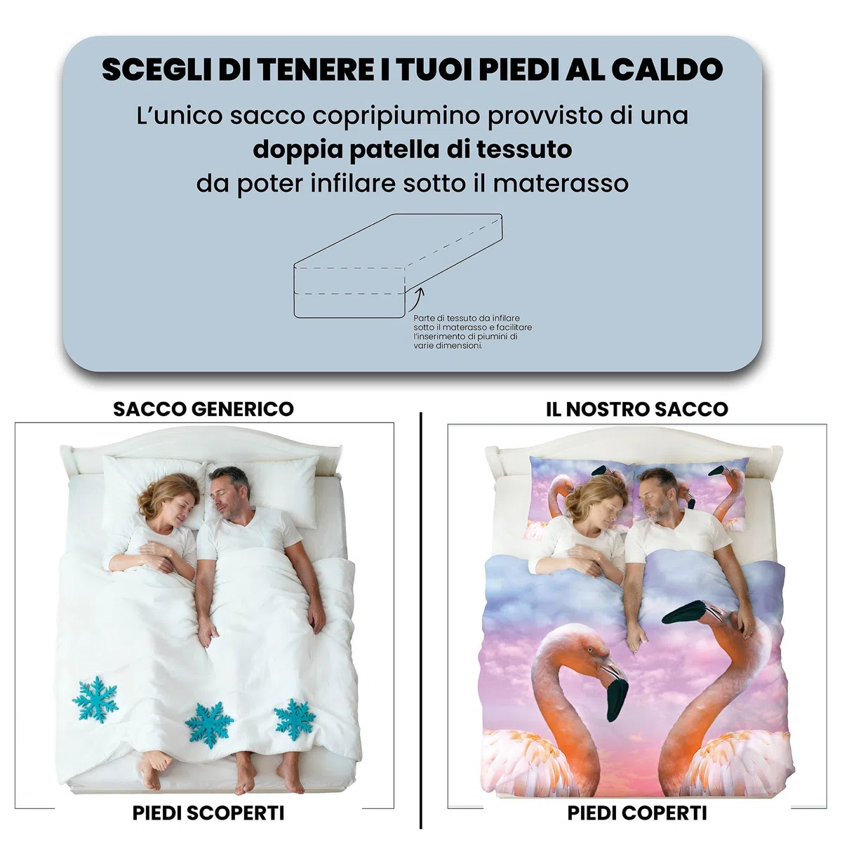 Parure Copripiumino stampa digitale GOODNIGHT - Made in Italy 100% microfibra con trattamento Mano Pesca - Sacco Piumino letto Matrimoniale 250x200 cm con patella + 2 federe - FLAMINGO