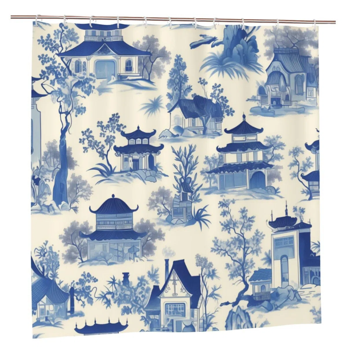 Chinoiserie, tenda da doccia in tessuto impermeabile con 12 ganci, 183 x 183 cm, lavabile in lavatrice