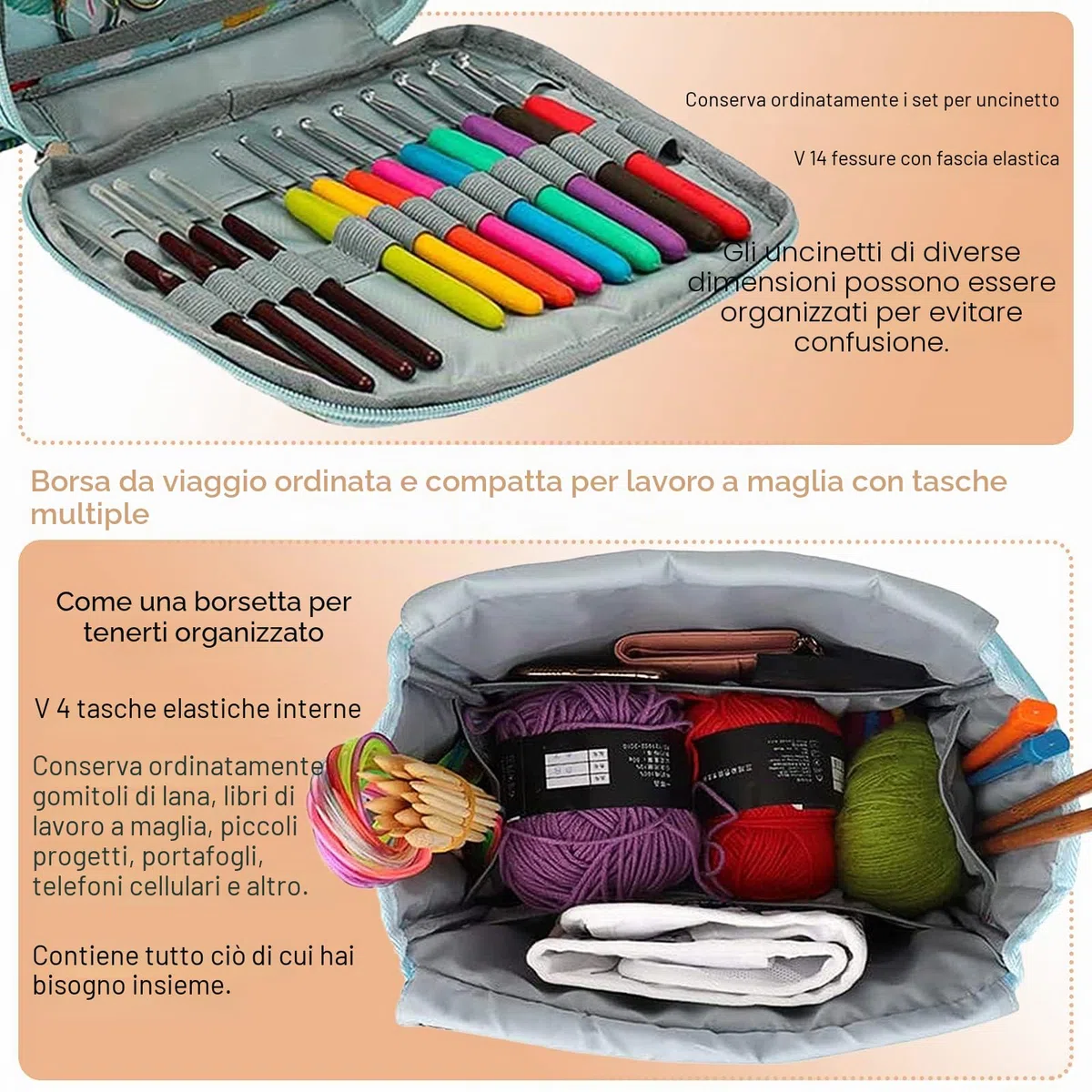 Coopay Borsa a Lavori a Maglia, Borsa per Maglieria, per Ferri da Maglia, Uncinetto, Deposito di Filati e Accessori per Il Cucito, Borsa per Filati per Professionale (Non Inclusi Accessori), Grigio
