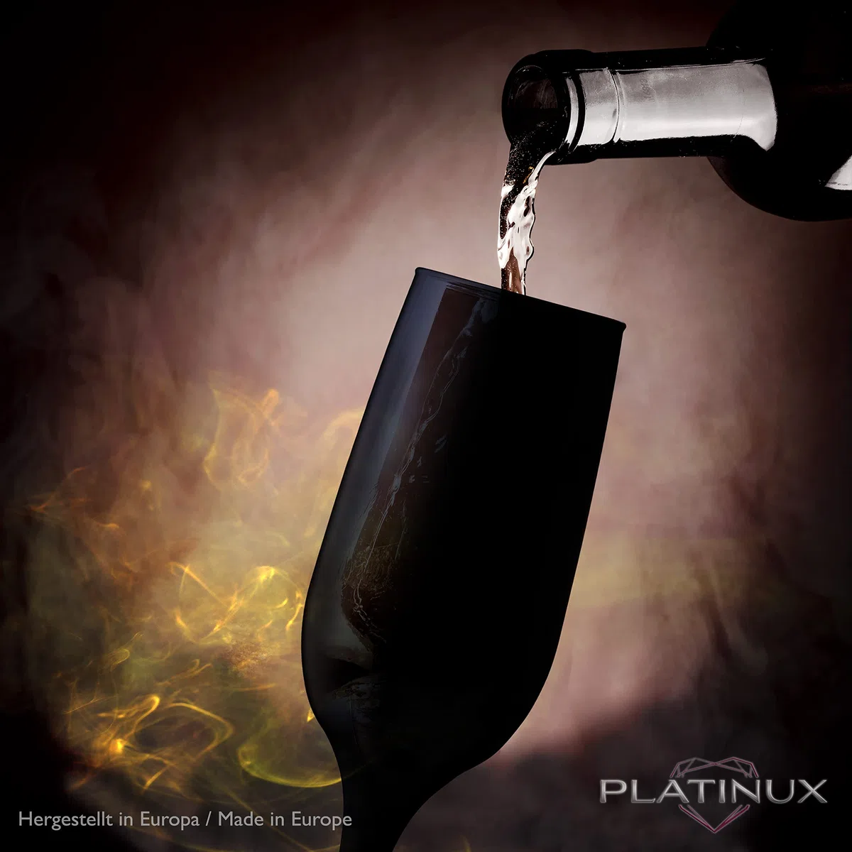 PLATINUX - Set di 6 bicchieri da spumante in vetro nero, design robusto, massimo 210 ml