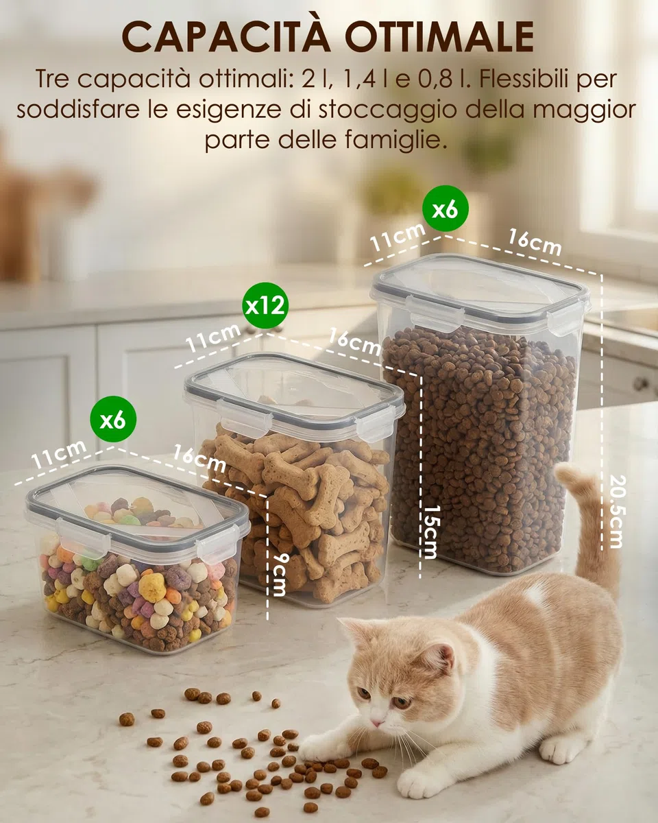 Contenitori ermetici per alimenti con coperchio, 24 pezzi, contenitori cucina impilabili senza BPA, barattoli per conservazione di farina, riso, pasta e cereali, per dispensa e organizzazione cucina